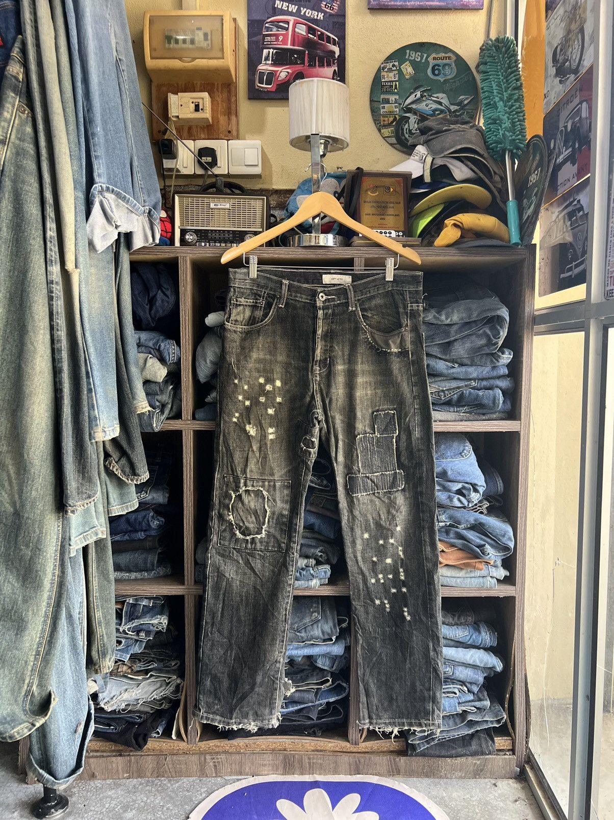 If Six Was Nine 🔥Rare Artinero Patchwork Kapital Inspired Distressed Denim Size US 34 / EU 50 - 1 Thumbnail