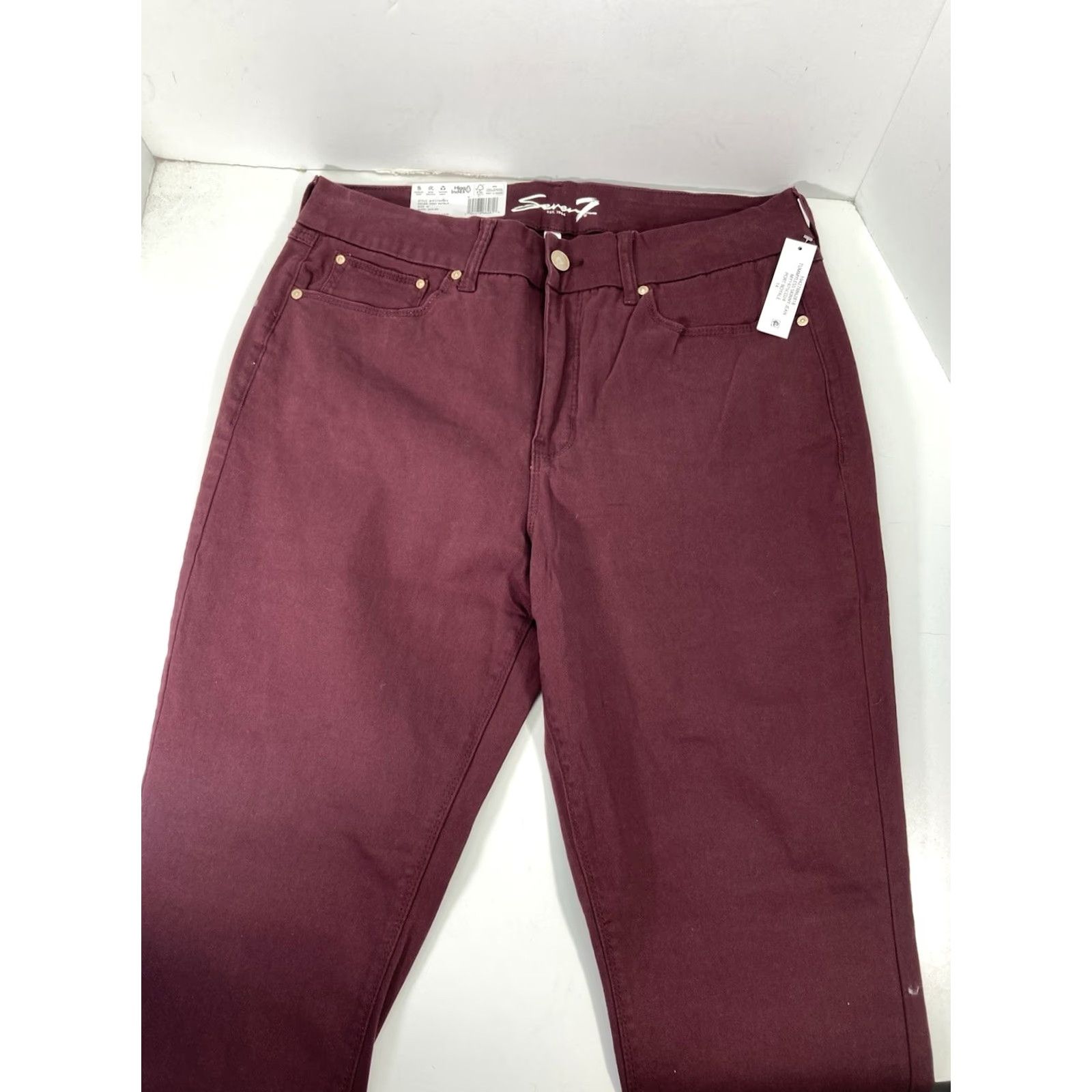 Vintage Seven7 Tummy Less Skinny Jeans Women 14 32X31 Maroon Denim High Rise Stretch NWT Jeans Women Size 36" / US 14 / IT 50 - 5 Thumbnail
