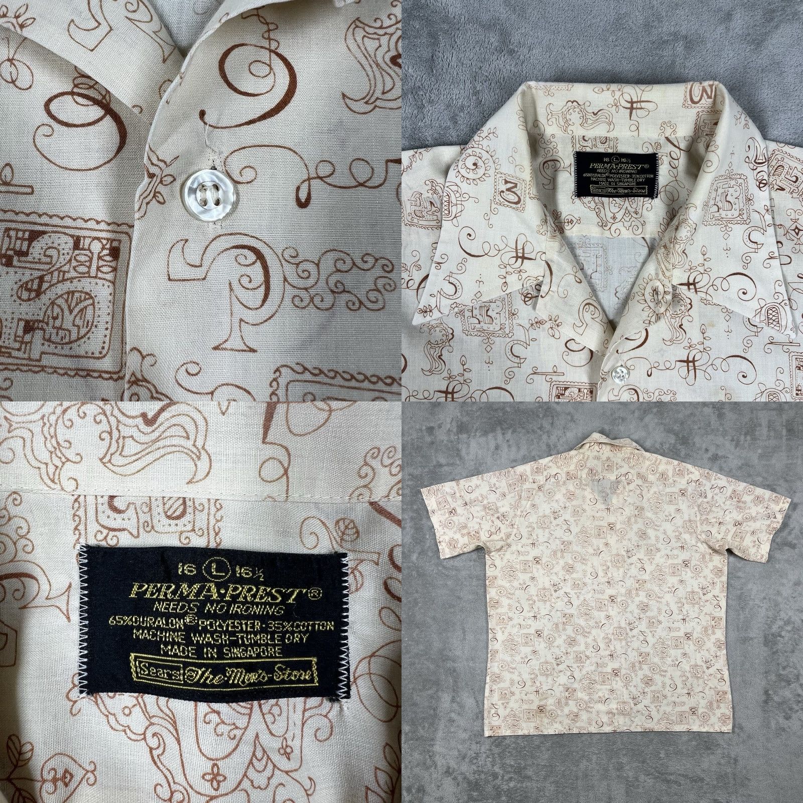 Sears VINTAGE Sears Roebuck Western Shirt Mens Large Blue 70s 60s Polycotton Rockabilly Minor Stain Size US L / EU 52-54 / 3 - 8 Thumbnail