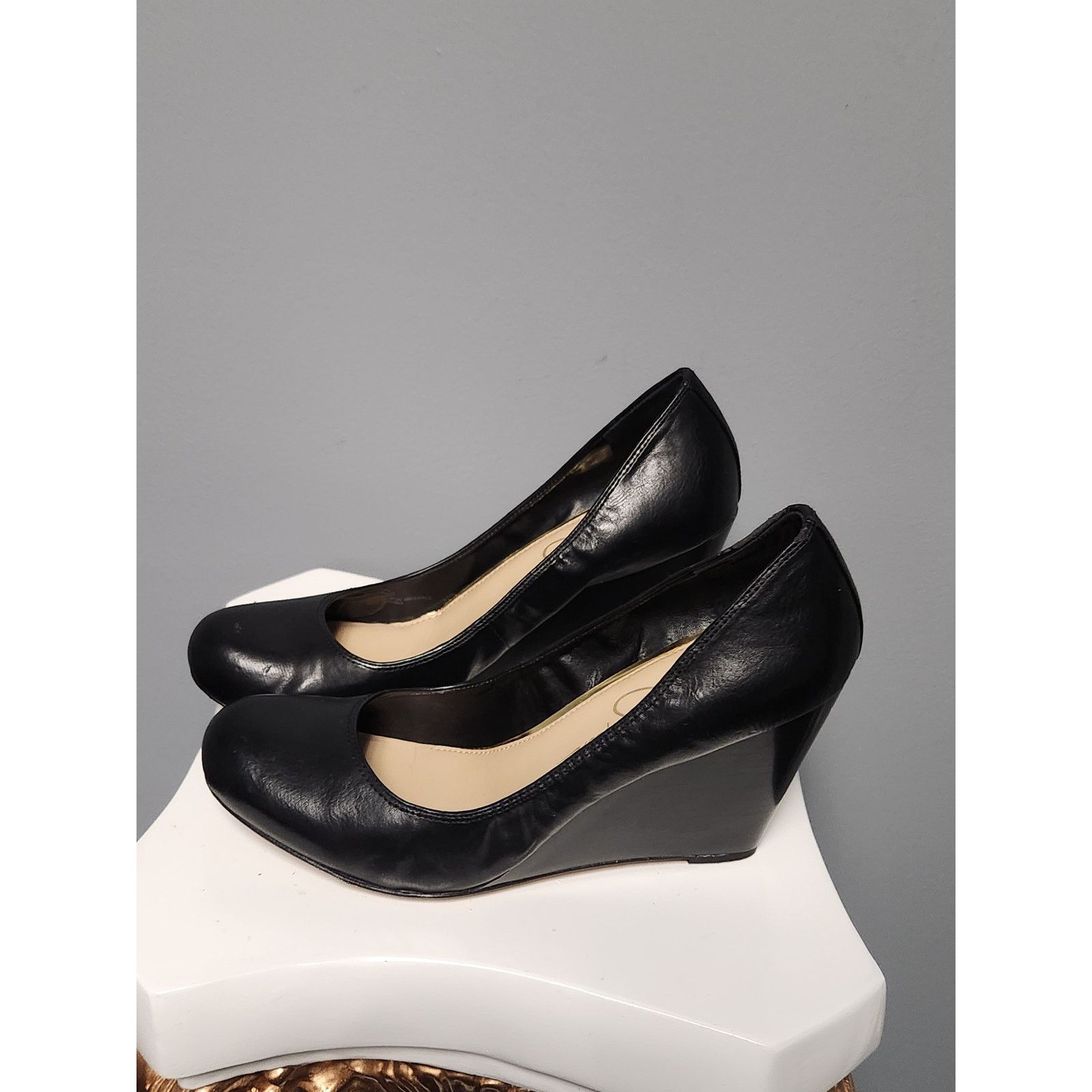 Jessica Simpson Jessica Simpson Black Leather Kellie Wedge Heel Size 10 Size US 10 / IT 40 - 2 Thumbnail