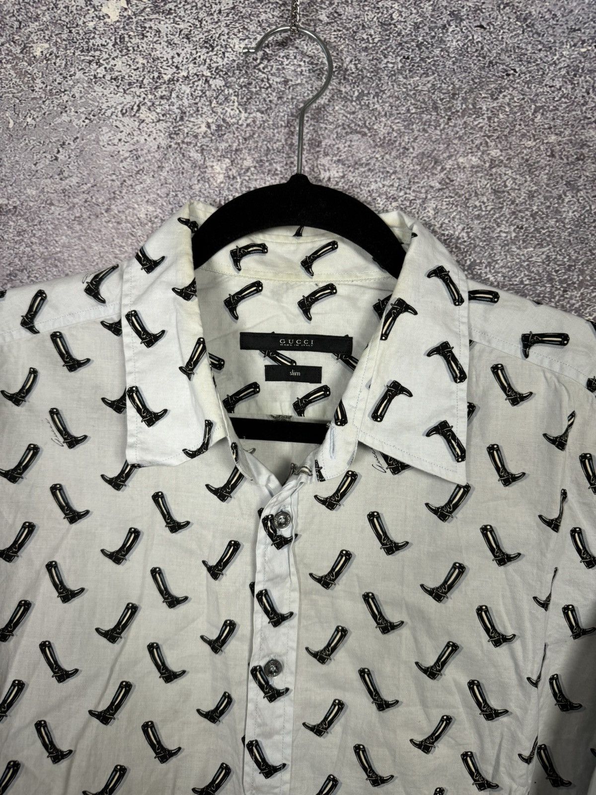 Gucci × Vintage GUCCI Shirt Button Up Printed Monogram Slim Fit White Size US M / EU 48-50 / 2 - 6 Thumbnail