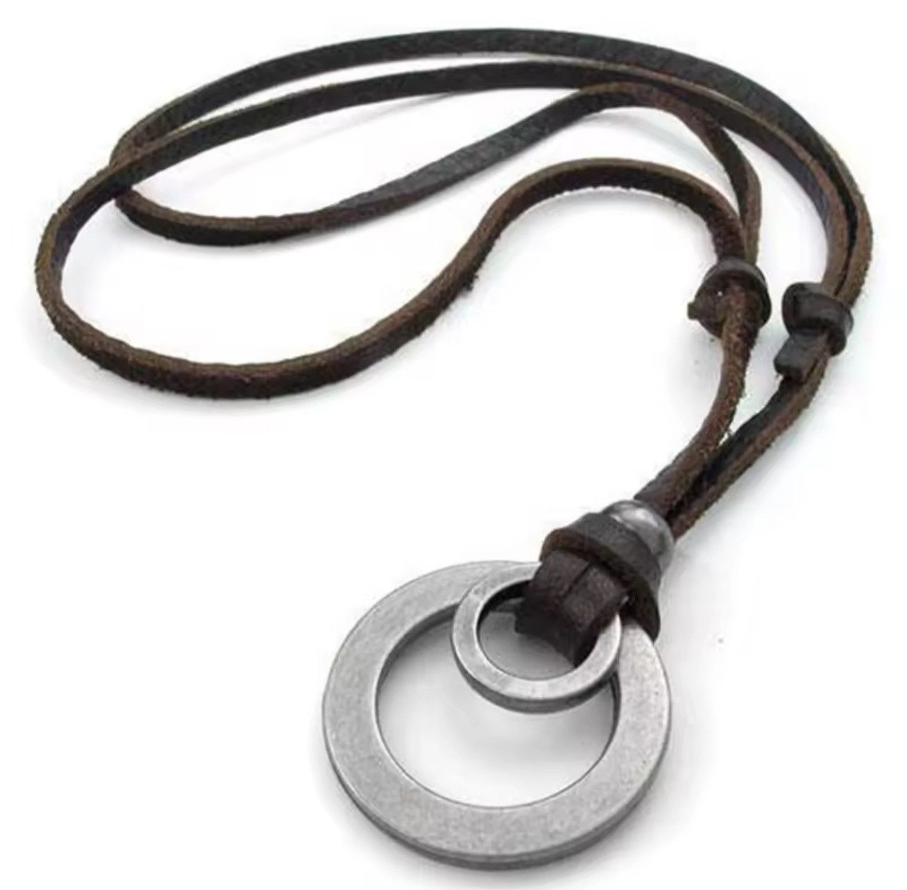 Leather Vintage Handmade Leather Double Ring Adjustable Necklace Size ONE SIZE - 5 Thumbnail