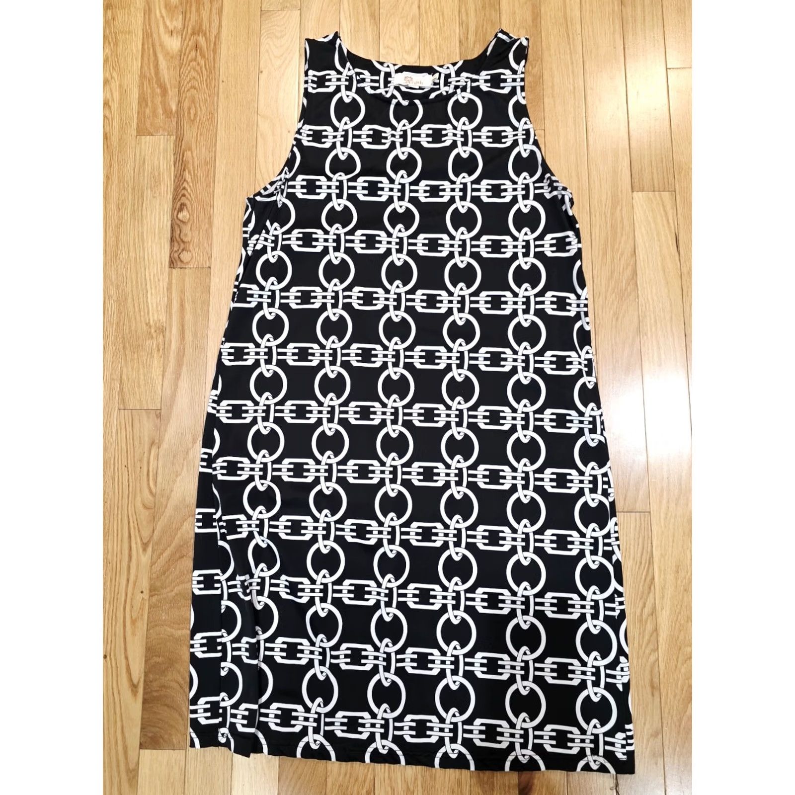 VIBE Aryeh Geometric Retro White A-Line Dress L Women Short Size L / US 10 / IT 46 - 2 Thumbnail