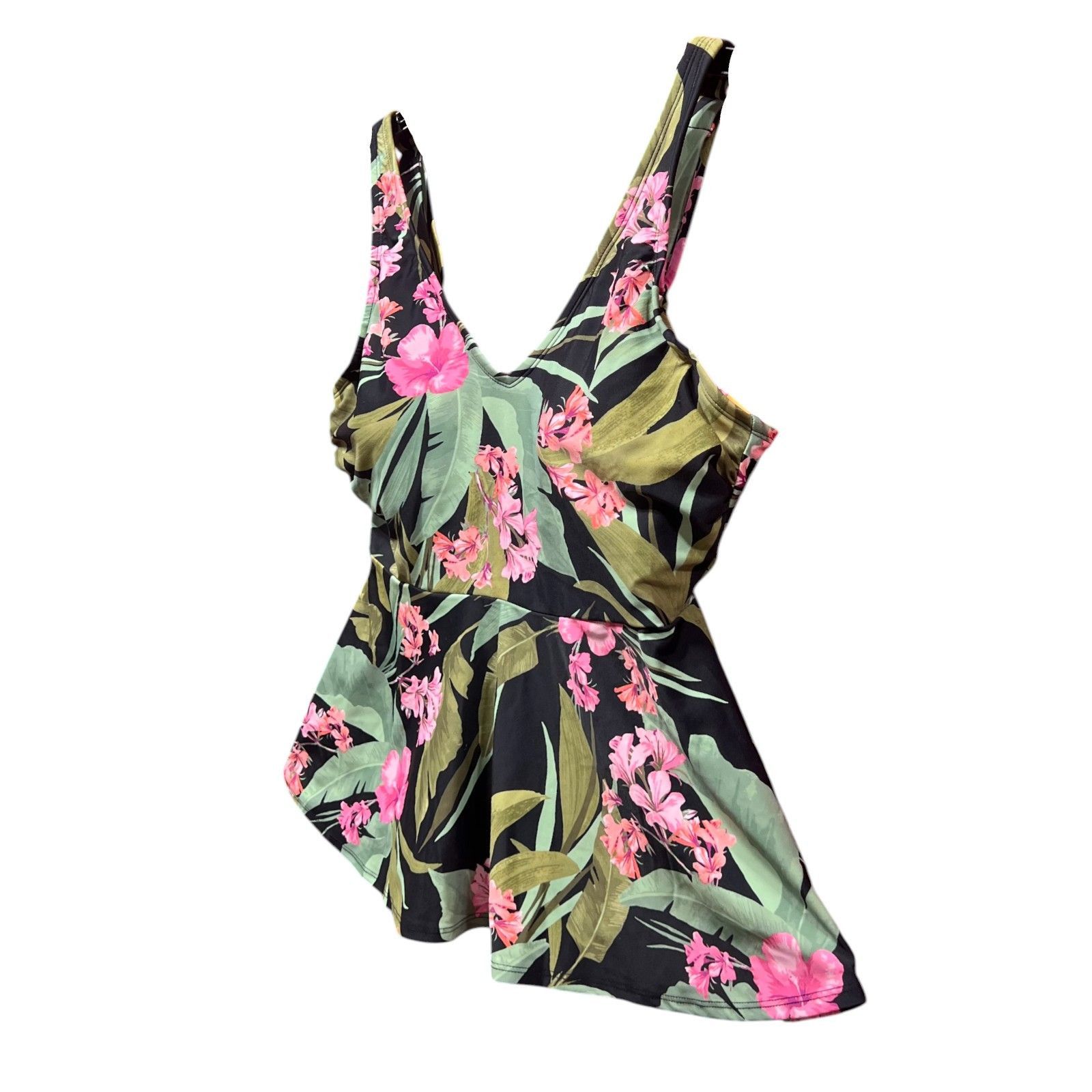 Other Kona Sol - Women's V-Neck Underwire Tankini Top - Green /Bla Size ONE SIZE - 18 Thumbnail