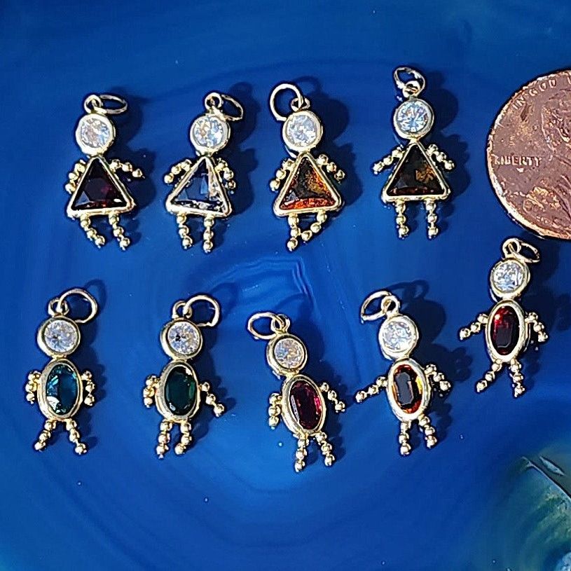Vintage 14K Yellow Gold Boy Girl Birth Stone Charm Pendant Vintage Size ONE SIZE - 11 Thumbnail