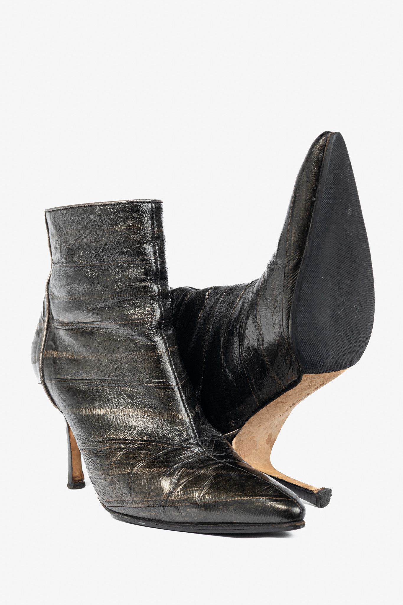 Manolo Blahnik Manolo Blahnik Brown Eelskin Pointed-Toe Booties Size US 6.5 / IT 36.5 - 4 Thumbnail