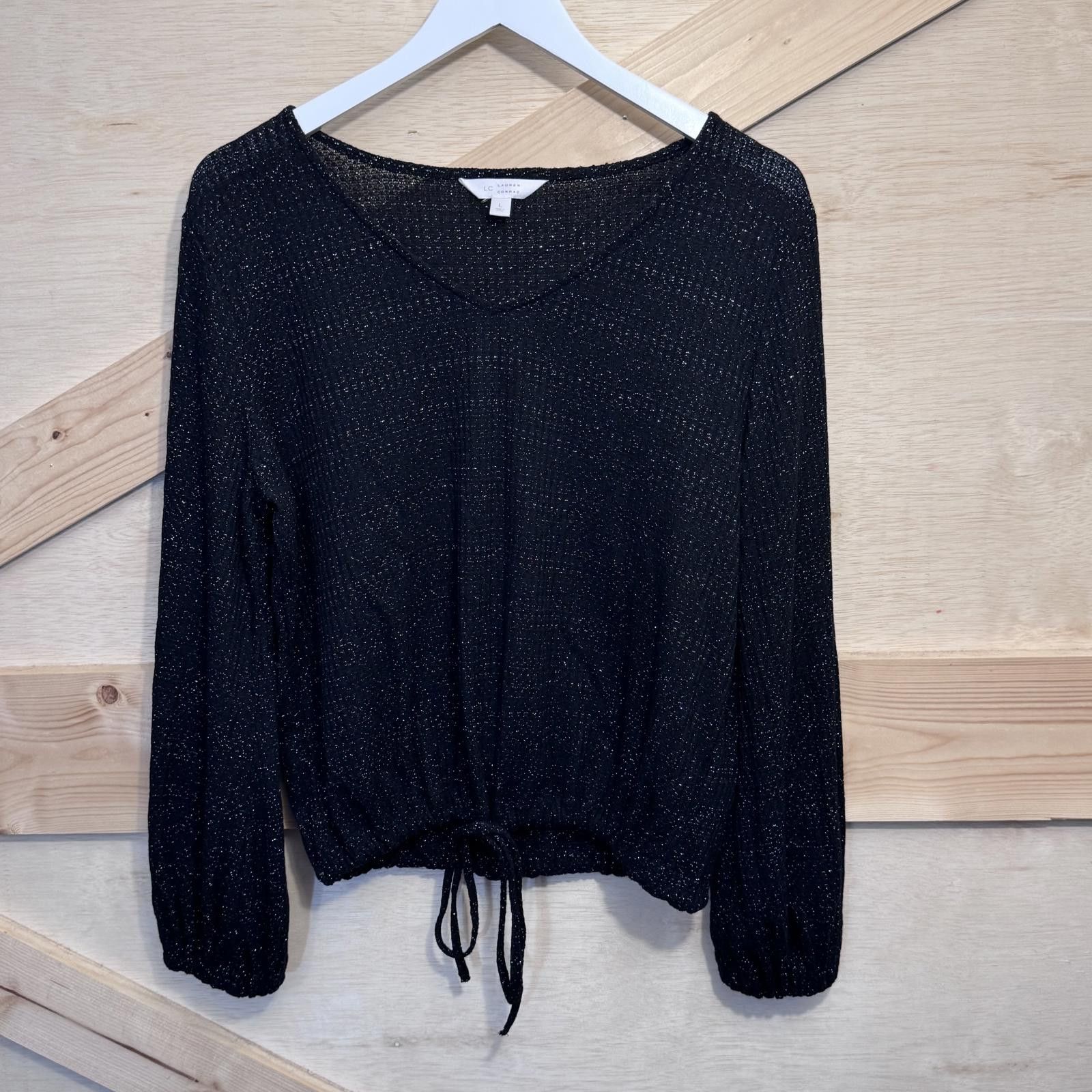 Designer LC Lauren Conrad Large Knit Puff Sleeve Black Silver Shimm Size L / US 10 / IT 46 - 1 Thumbnail