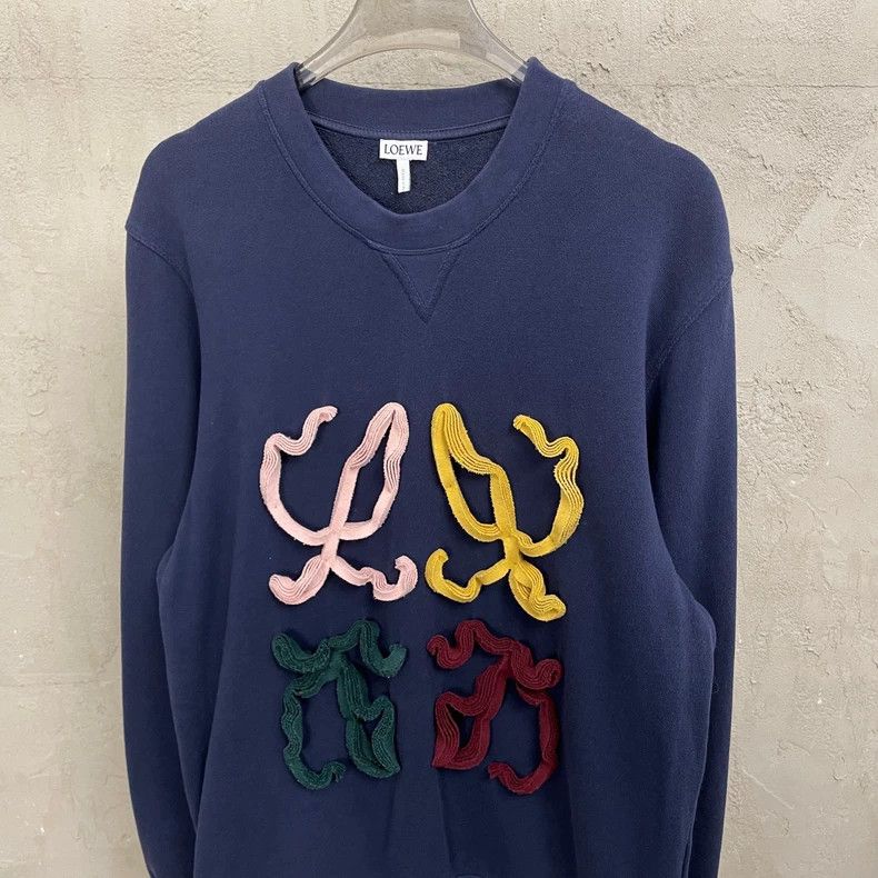 Loewe loewe Navy blue striped logo round-neck sweatshirt 2506-Nex Size US L / EU 52-54 / 3 - 3 Thumbnail