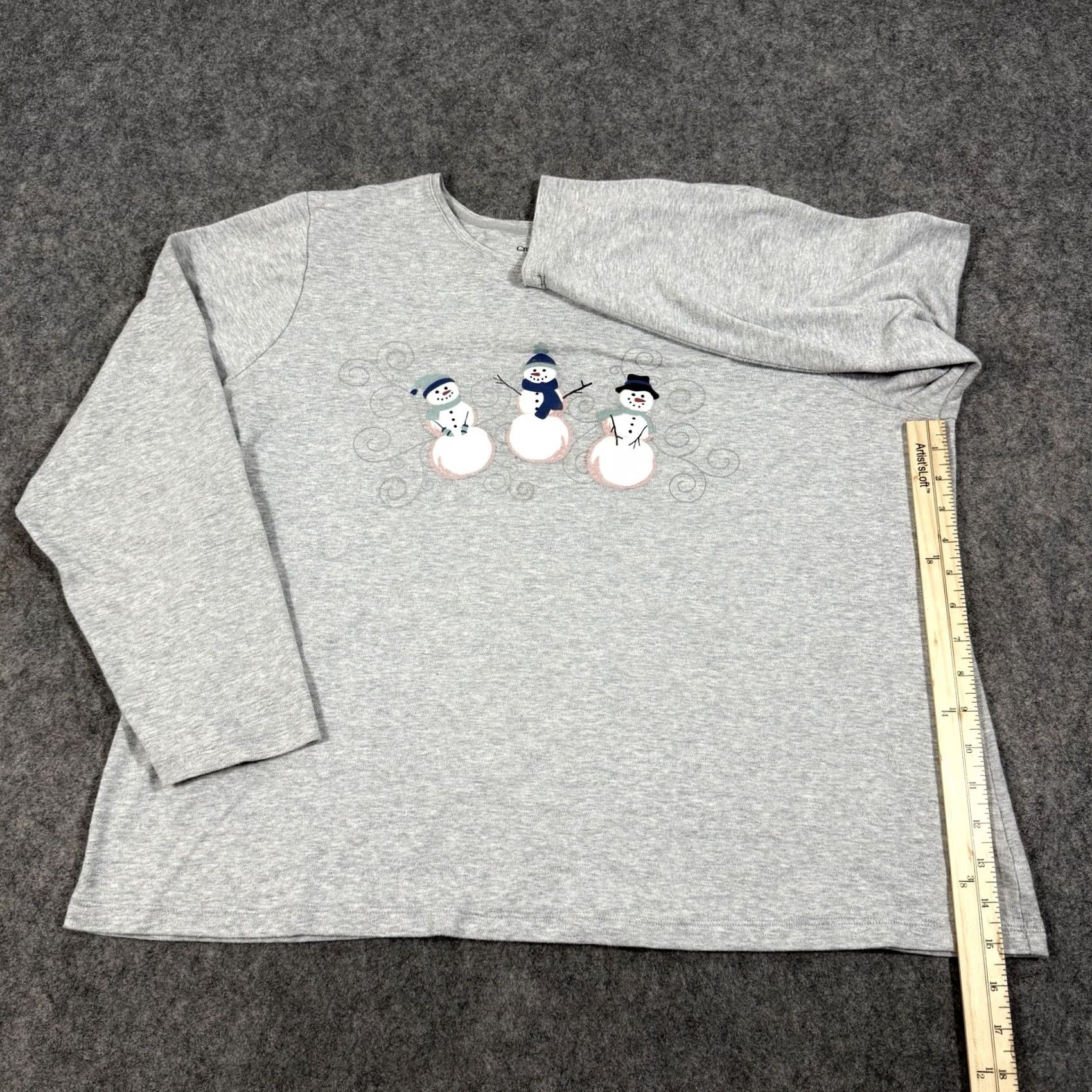 Croft & Barrow Croft & Barrow Christmas Snowman Sweatshirt Women's 2X Gray Long Sleeve Size XXL / US 16-18 / IT 52-54 - 7 Thumbnail