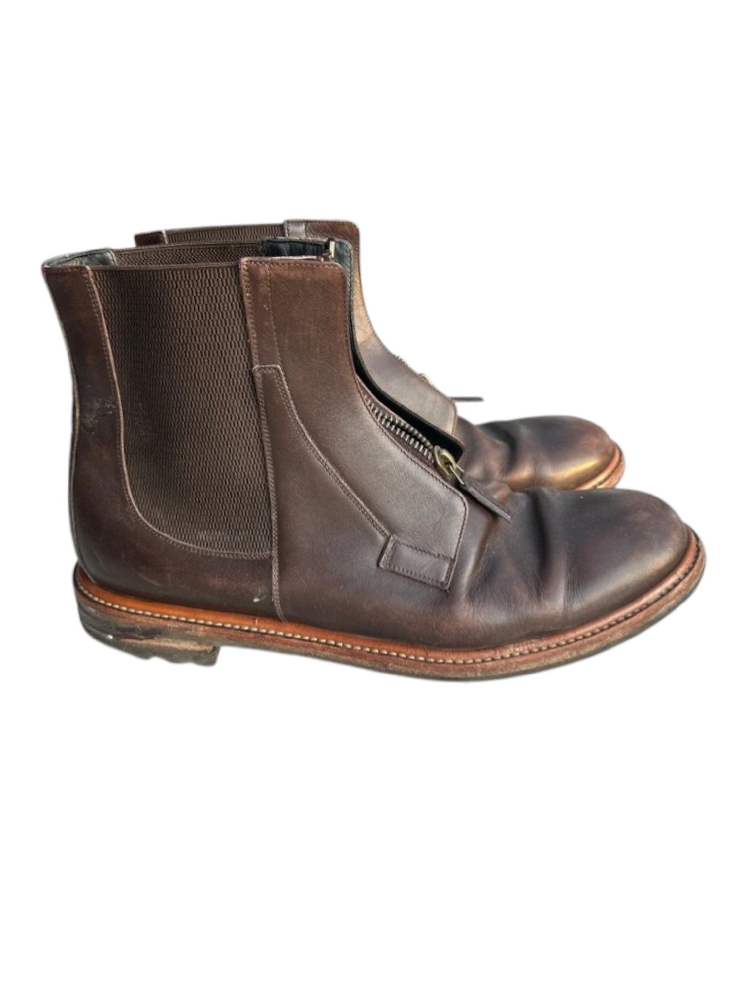 Dolce & Gabbana D&G Brown Leather Front-Zip Ankle Boots with Lug Sole Size US 11 / EU 44 - 2 Thumbnail