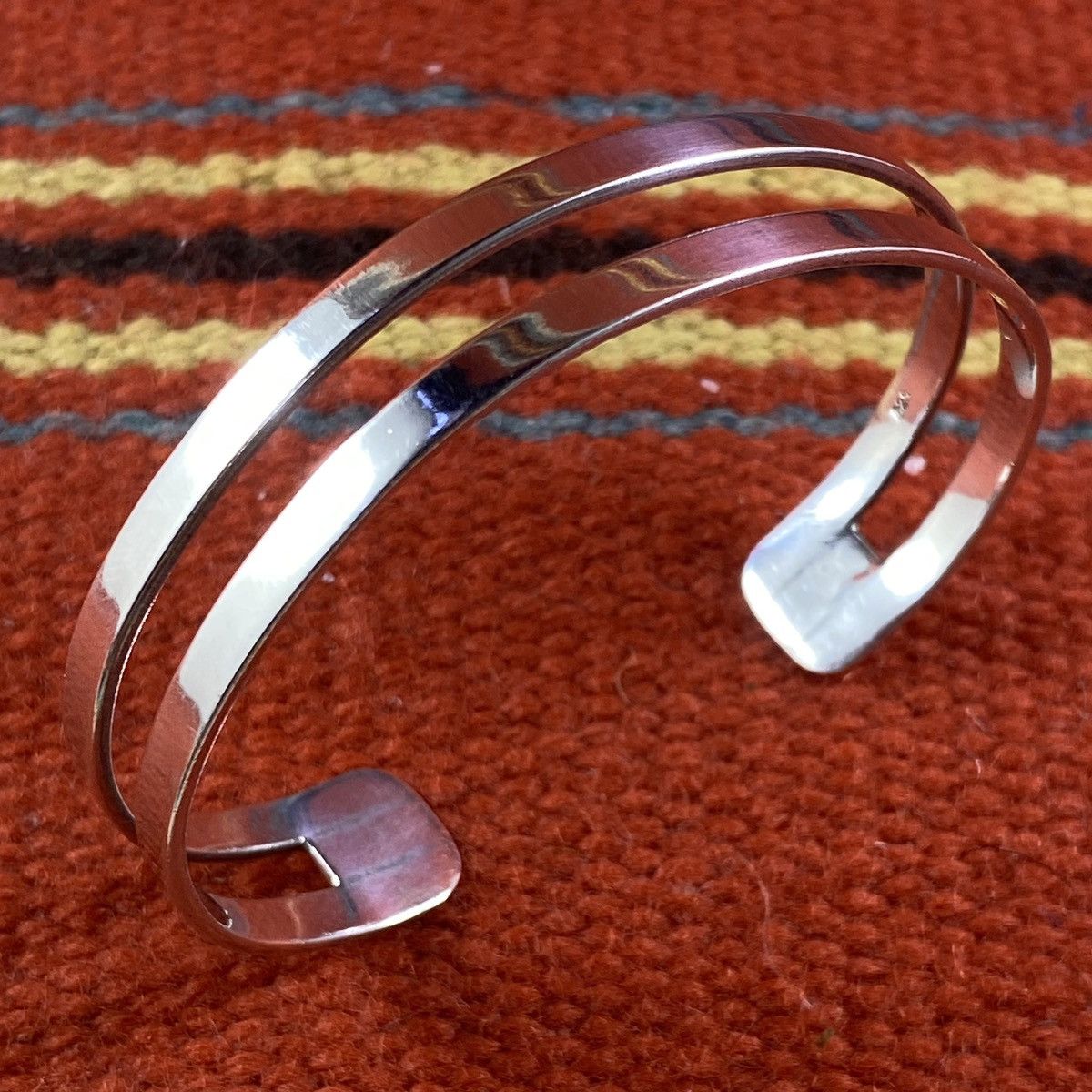 Vintage Vtg Sterling Silver Plain Chunky Double Loop Cuff Western Size ONE SIZE - 1 Thumbnail