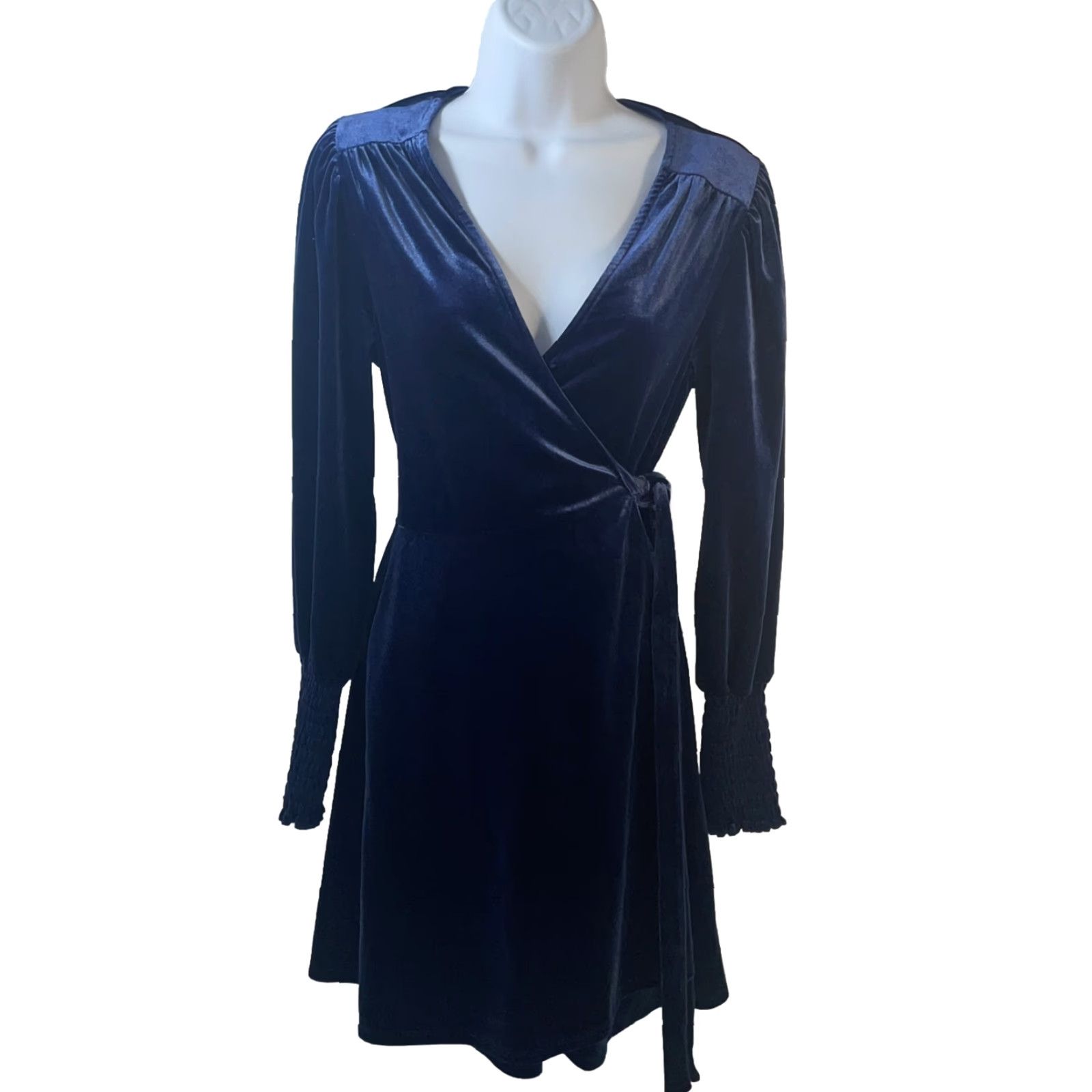 Vintage Miami Wrap Dress Women Small V Neck Long Sleeve Blue Francesca’s S/25AJ90APKD Size S / US 4 / IT 40 - 2 Thumbnail