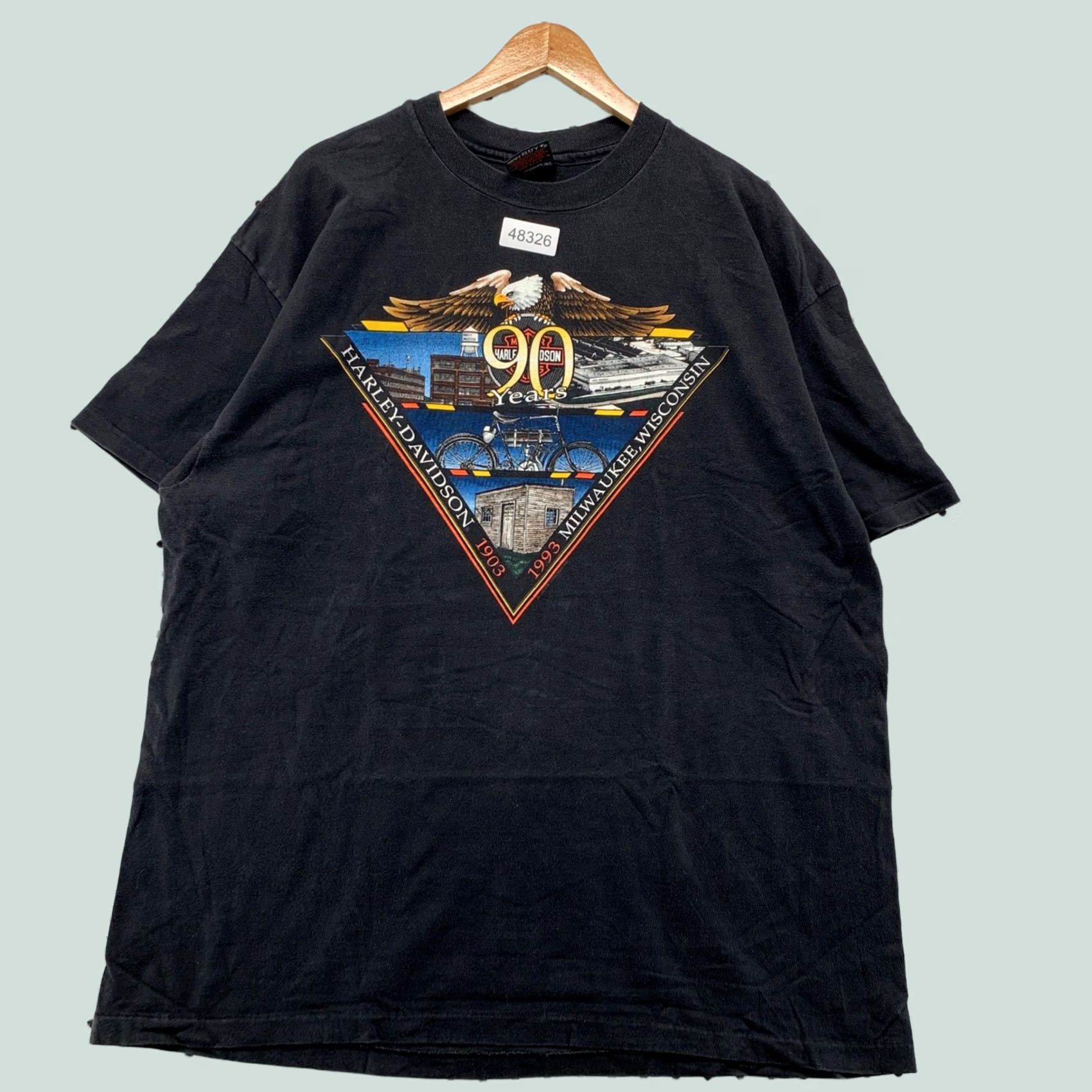 Harley Davidson VINTAGE Harley-Davidson 90th Anniversary T Shirt 2XL Black Mens Graphic Tee 90s USA Made Size US XXL / EU 58 / 5 - 1 Thumbnail