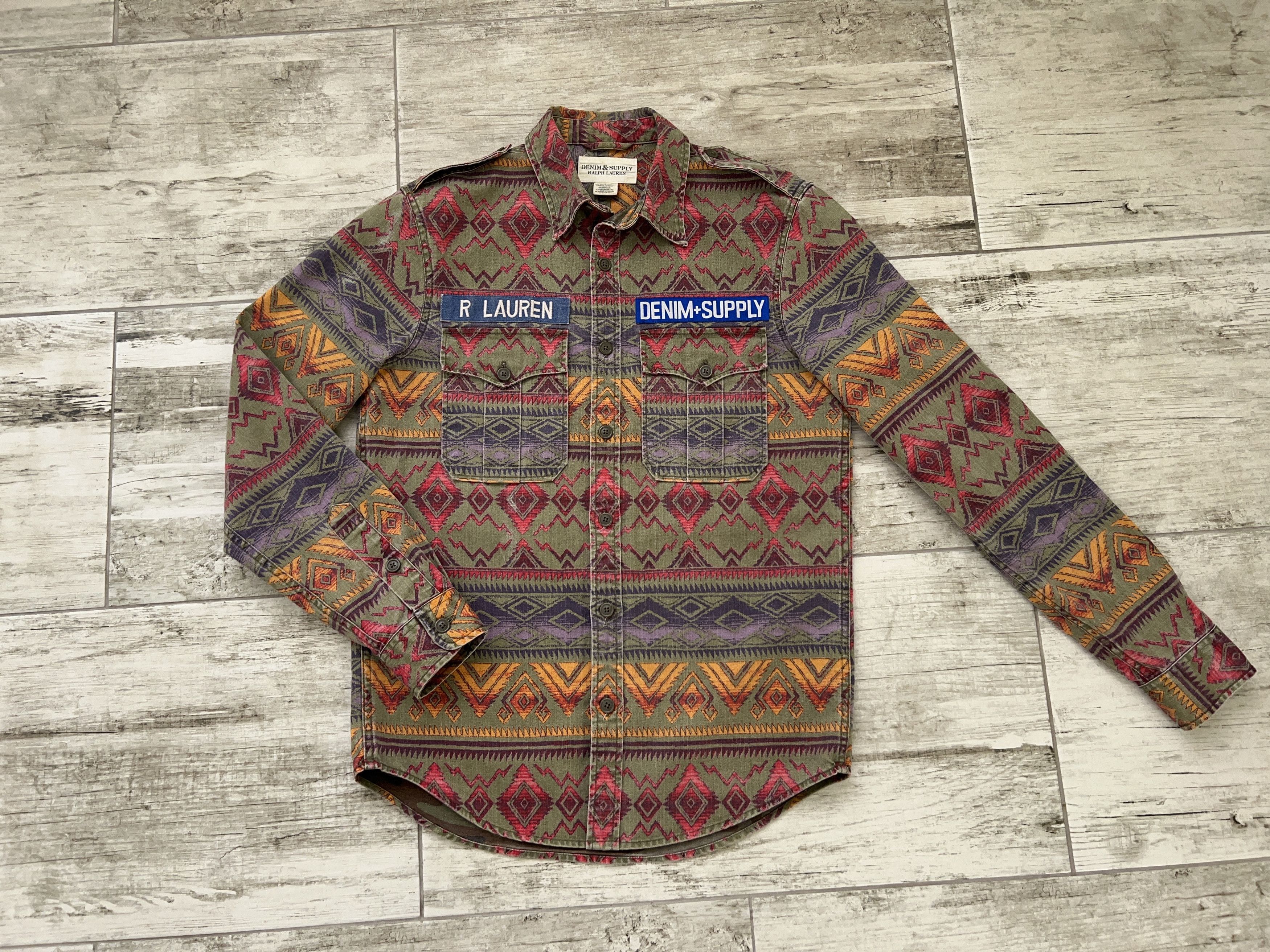 image of Denim And Supply Ralph Lauren Denim & Supply Ralph Laurent Aztec Camo Shirt Long Sleeve (Size Small