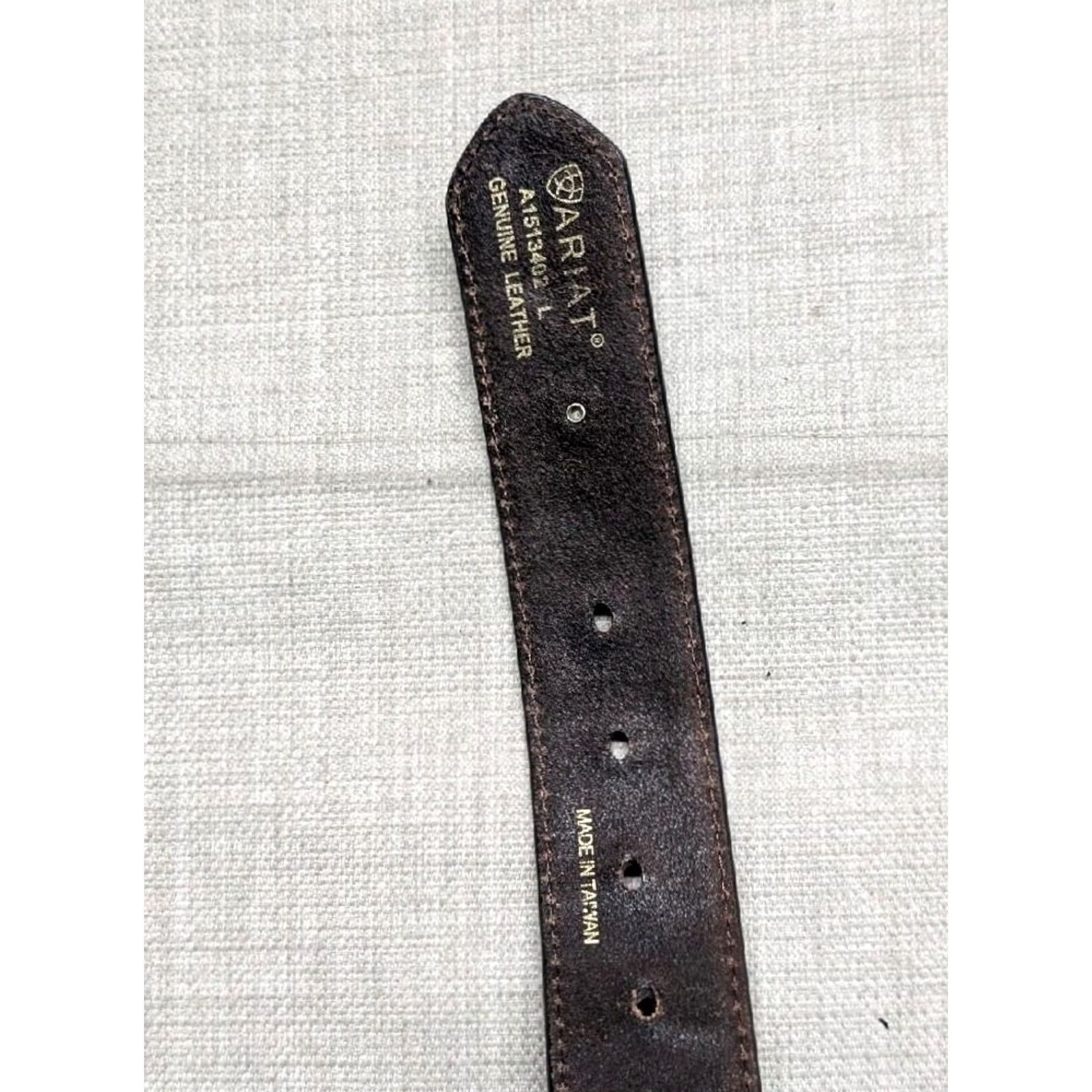 Ariat VINTAGE Ariat western belt TOOLED leather 38 brown floral cut-out rhinestone studded buckle western belt for Unisex Adults Mens Womens Size 38 - 7 Thumbnail