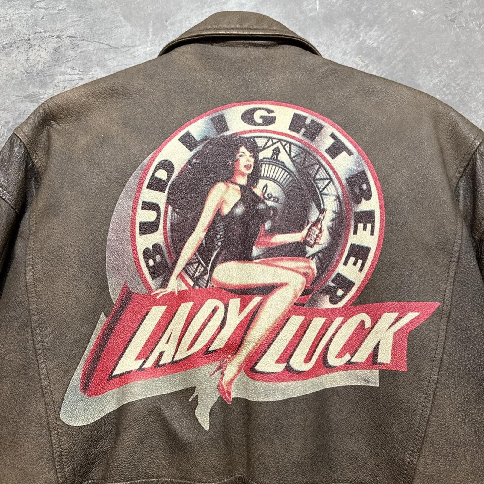 Japanese Brand × Vintage Vintage 90s Bud Light Lucky Strike PinUp Girl Leather Jacket Size US M / EU 48-50 / 2 - 2 Thumbnail