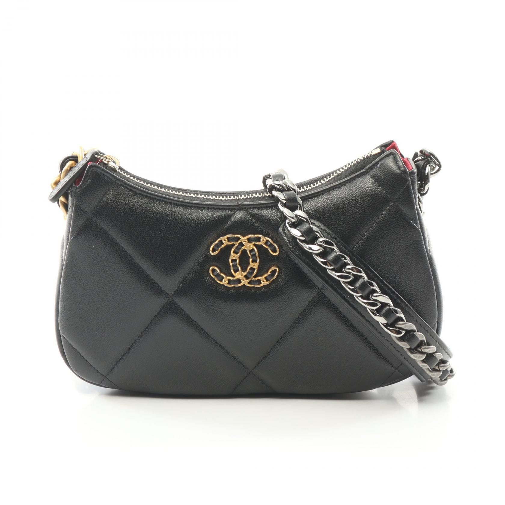 Chanel Chanel Chanel 19 Lambskin Shoulder Bag Leather Shoulder Bag Ap3676 in Black, Women's