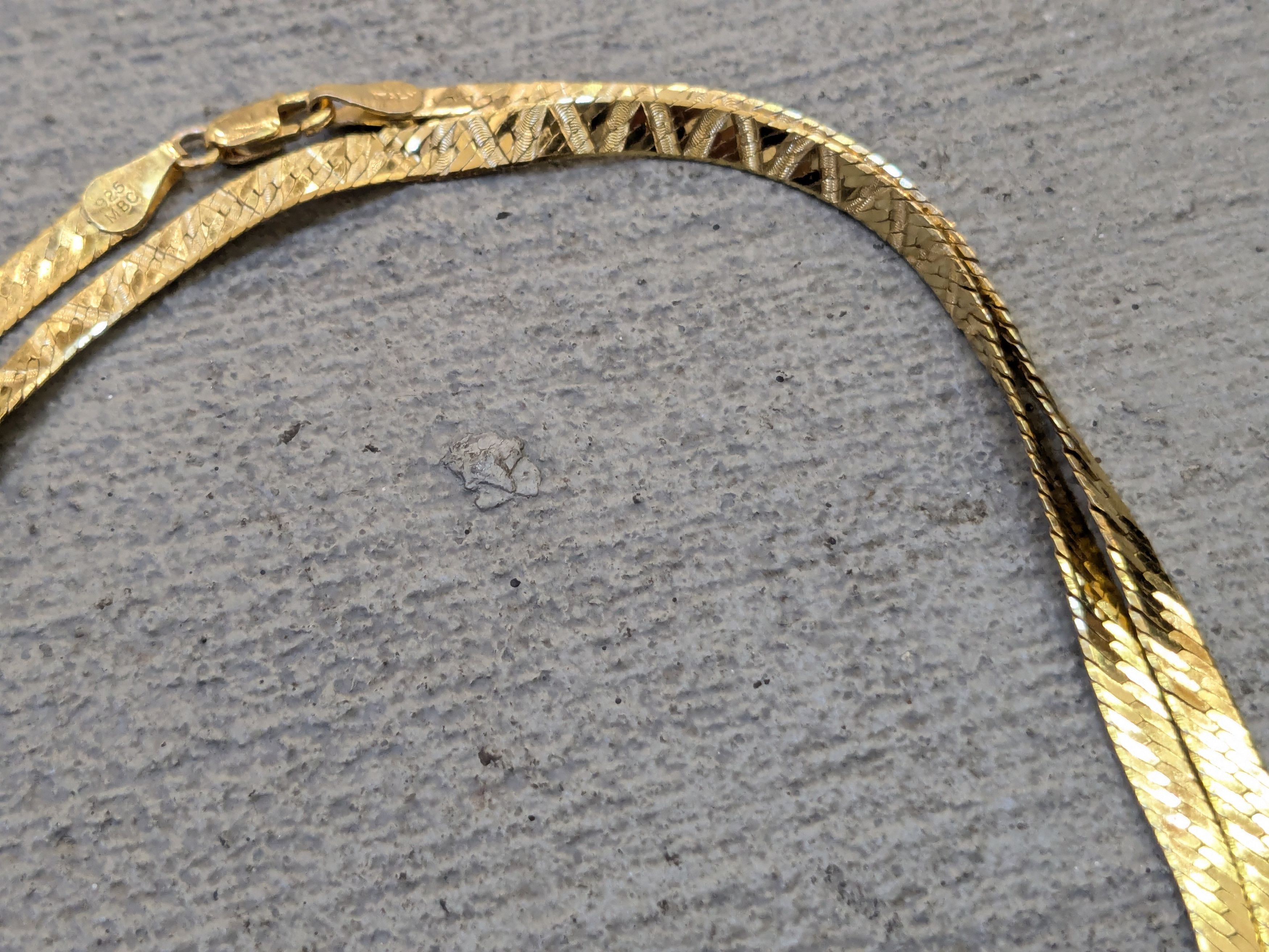 Sterling Silver Vintage Sterling Silver Necklace Herringbone Vermeil 24" Size ONE SIZE - 6 Thumbnail