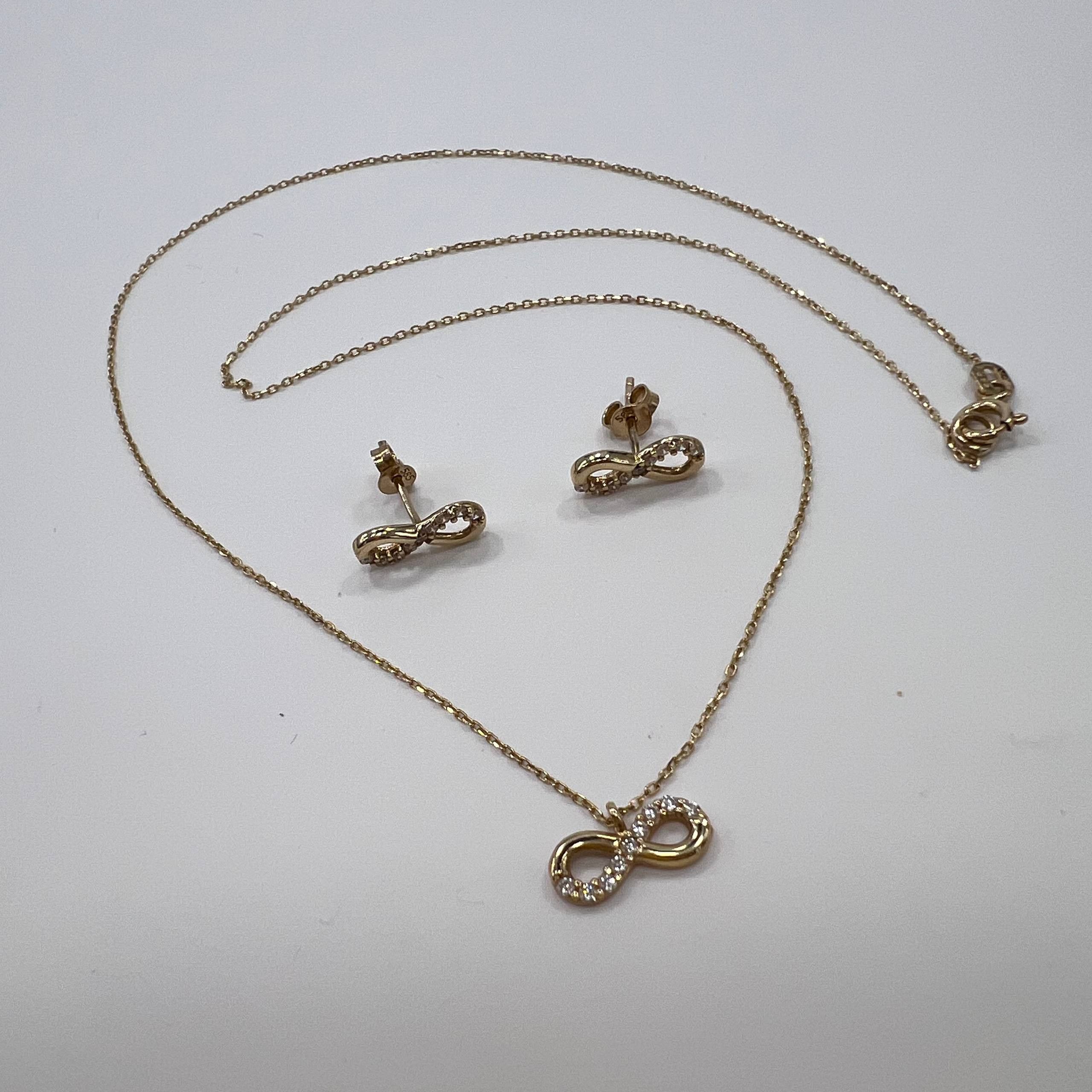 Other 14K Solid Gold Infinity Necklace & Stud Earrings Set 2.8g Size ONE SIZE - 4 Thumbnail