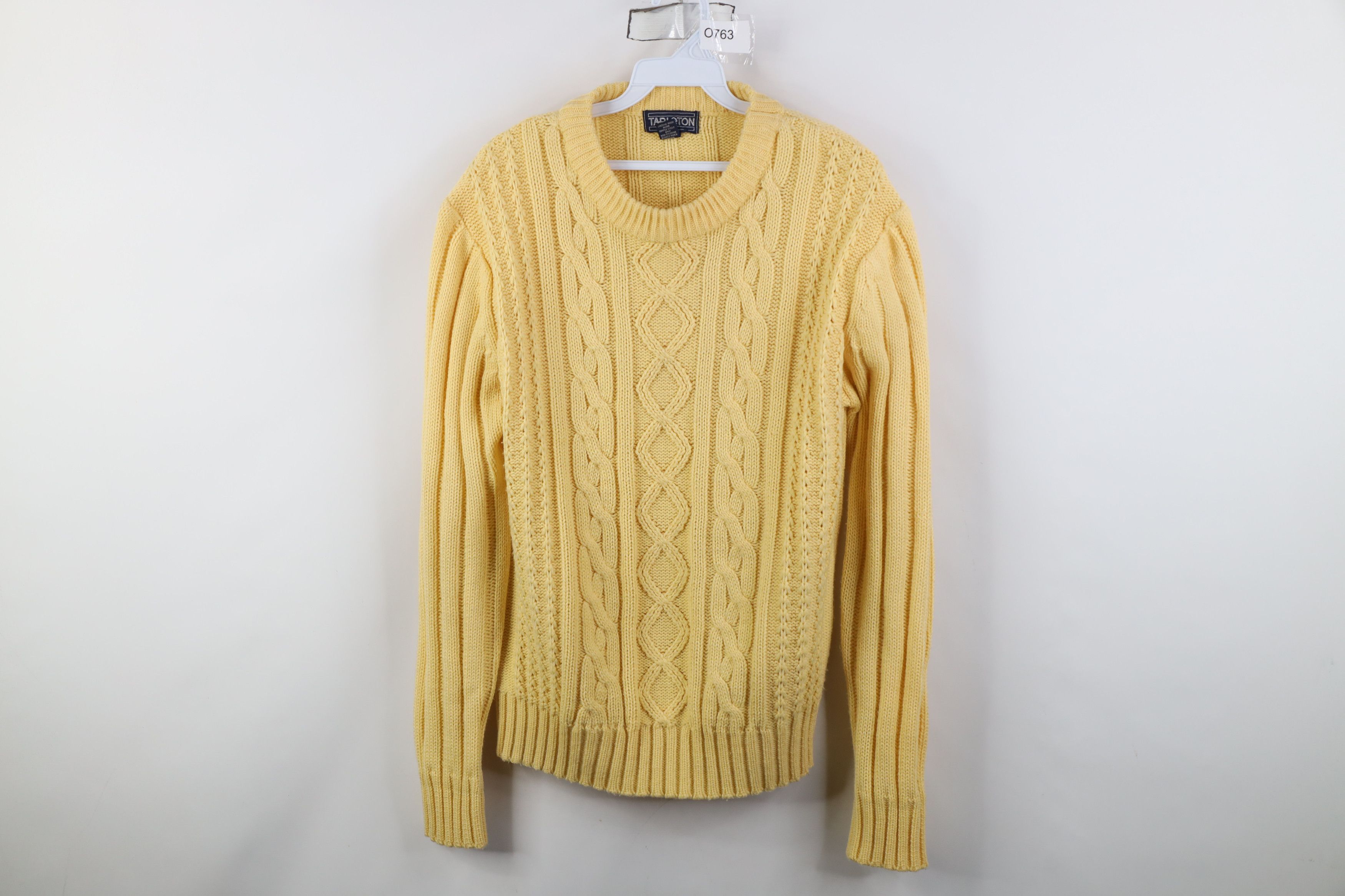 Vintage Vintage 70s Streetwear Cable Knit Fisherman Sweater Yellow Size L / US 10 / IT 46 - 1 Thumbnail