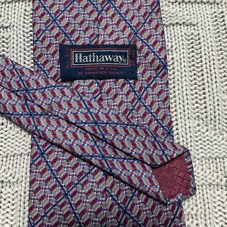 Vintage Vintage Hathaway red abstract plaid silk tie Size ONE SIZE - 3 Thumbnail