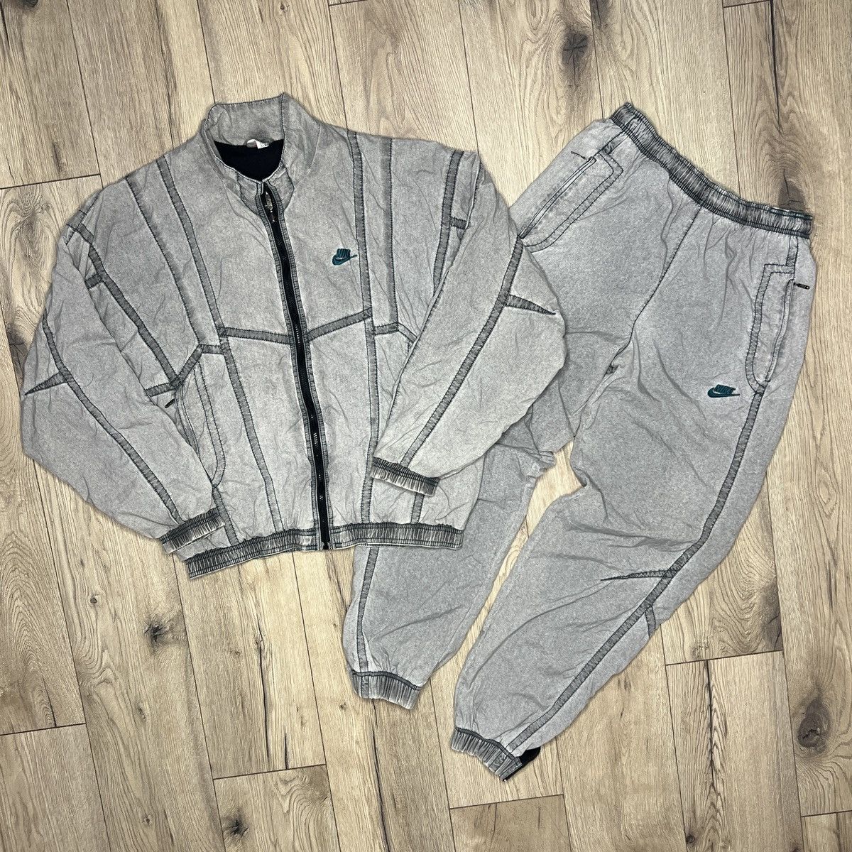 Nike × Vintage Vintage Nike Oversized Drill Y2K Grey Tracksuit 80s 90s Size US M / EU 48-50 / 2 - 1 Thumbnail