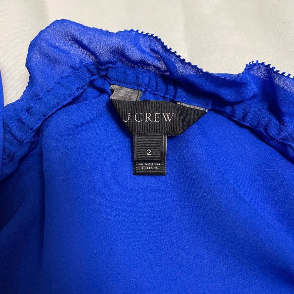 J.Crew J. Crew Blue Silk Ruffle Silk Cold Shoulder Blouse Size XS / US 0-2 / IT 36-38 - 2 Thumbnail