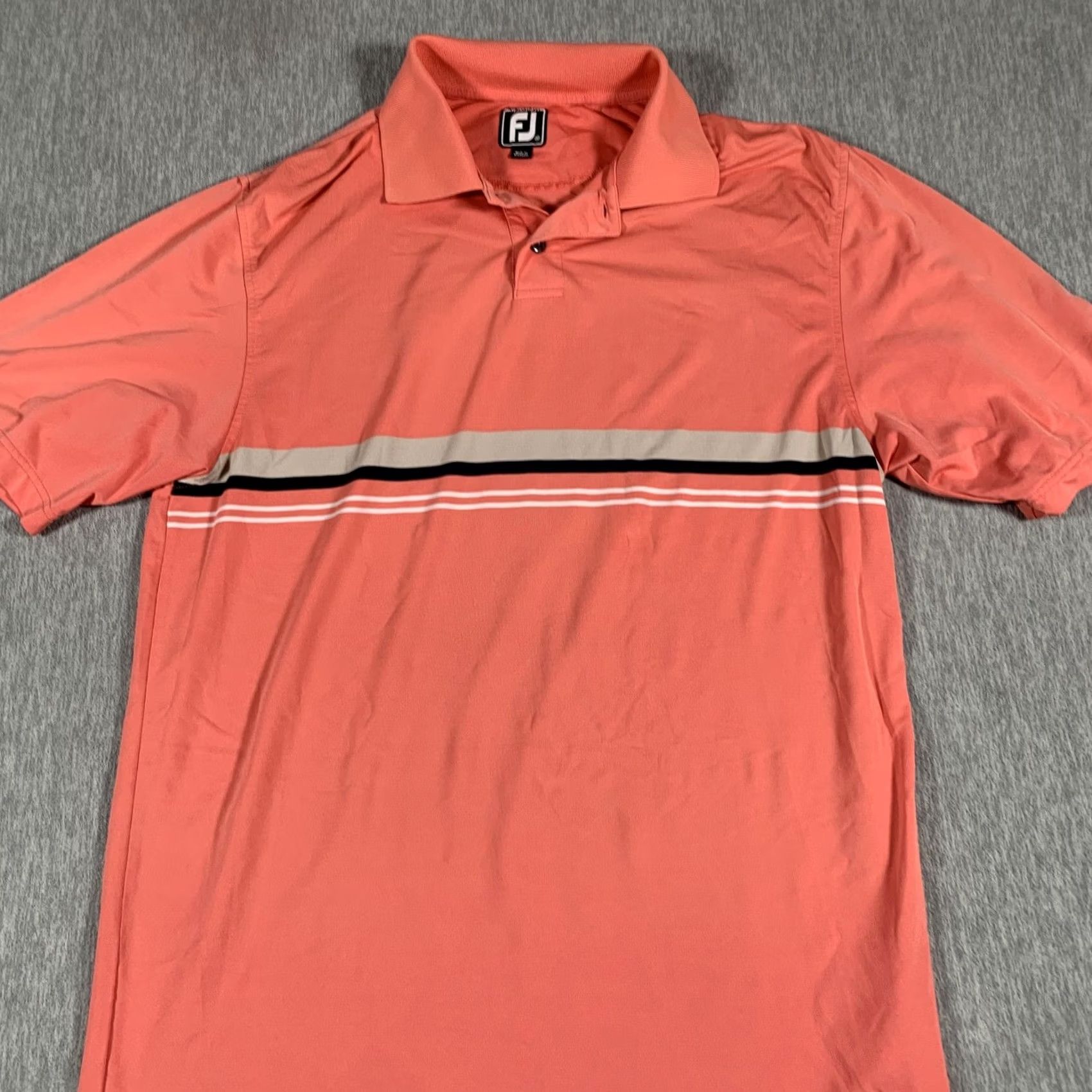 Footjoy FootJoy Shirt Mens M Coral Striped Polo Golf Athletic Fit Invitational Size US M / EU 48-50 / 2 - 2 Thumbnail