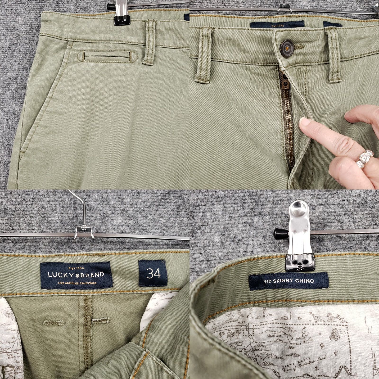 Lucky Brand Lucky Brand 110 Pants Mens 34x31 Green Skinny Chino Flat Front Stretch Trousers Size US 34 / EU 50 - 8 Thumbnail