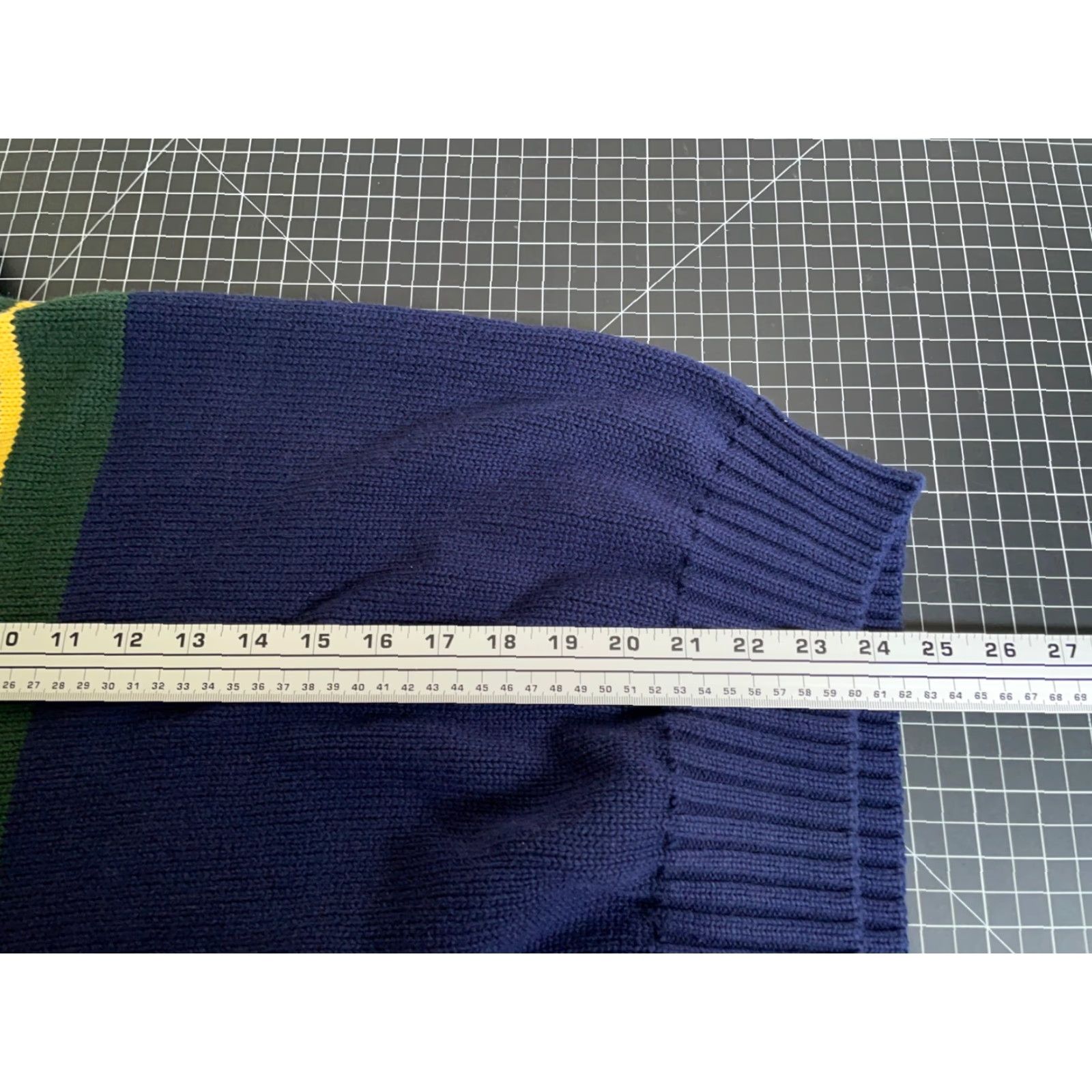 Polo Ralph Lauren POLO RALPH LAUREN Cotton Chunky-Knit V-Neck Sweater Adult Large Blue Green Stripe Casual Mens Size US L / EU 52-54 / 3 - 6 Thumbnail