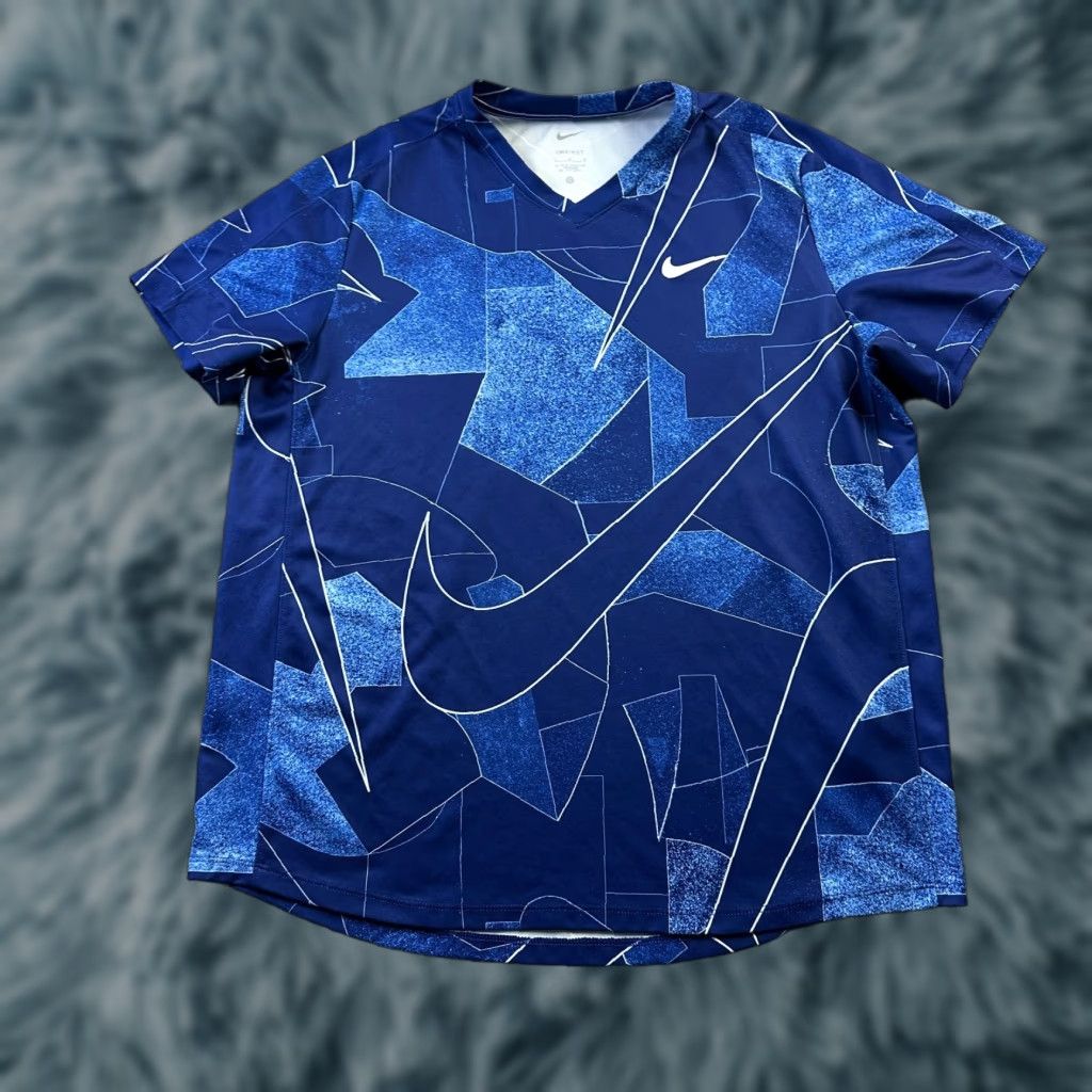 Nike Dri-FIT Shirt Mens Large Blue Court Tennis Victory Dri-Fit Training Short Sleeve Pullover Breathable Lightweight Activewear 90s?