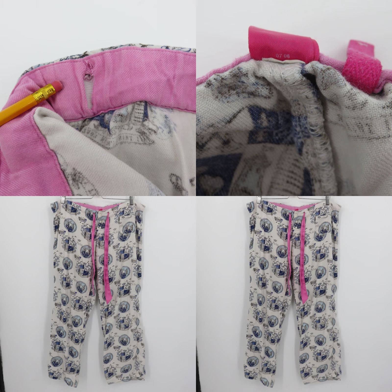 Victoria's Secret VINTAGE Victoria's Secret PINK Women Medium Pajama Pants Blue White Royal Crest Lounge Sleepwear Size 32" / US 10 / IT 46 - 9 Thumbnail