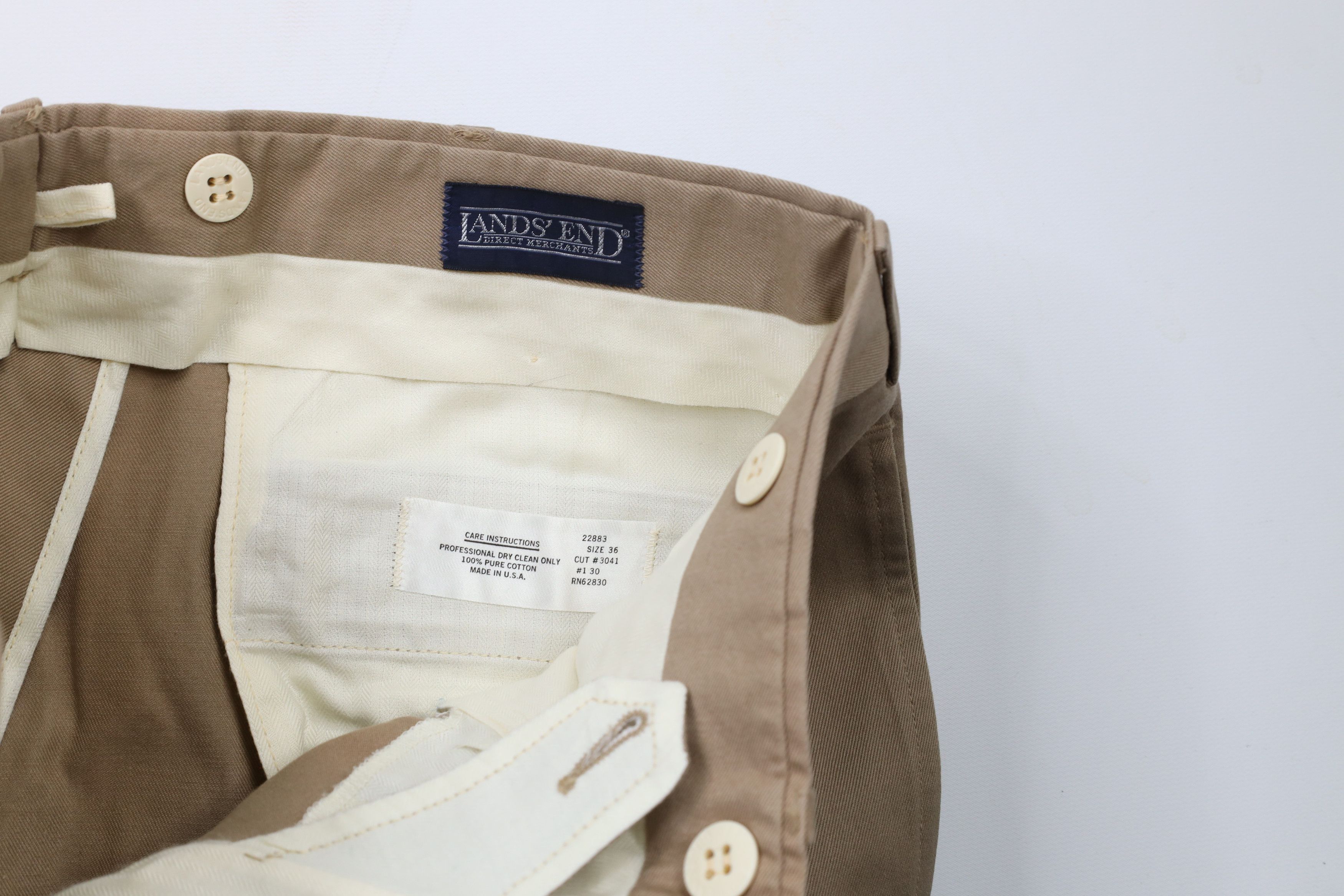 Lands' End × Vintage Vintage 90s Lands End Cotton Pleated Cuffed Chino Pants USA Size US 36 / EU 52 - 6 Thumbnail