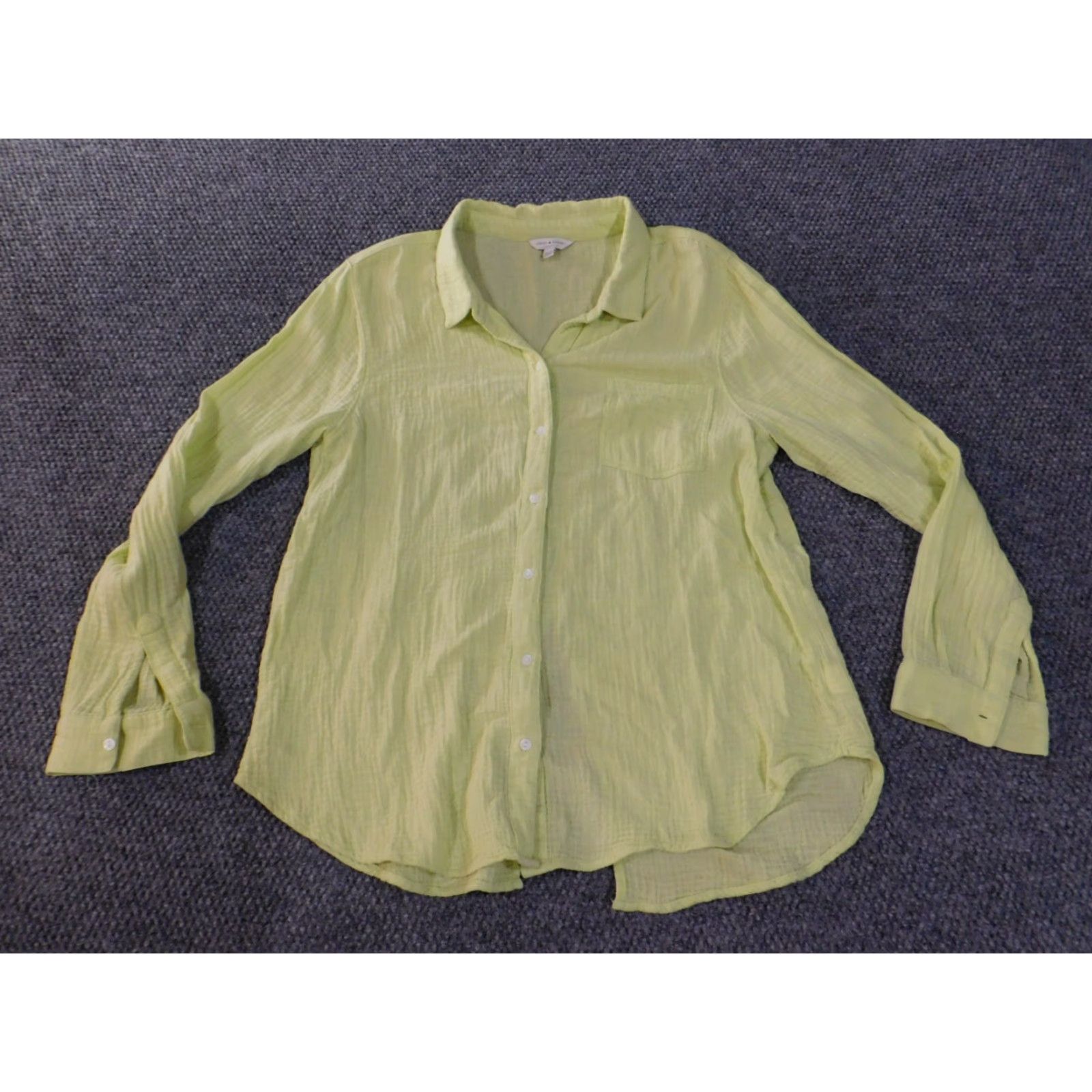 Lucky Brand Lucky Brand Button-Up Shirt Womens L Green Cotton Slit Casual Long Sleeve Button-Up Top Size L / US 10 / IT 46 - 2 Thumbnail