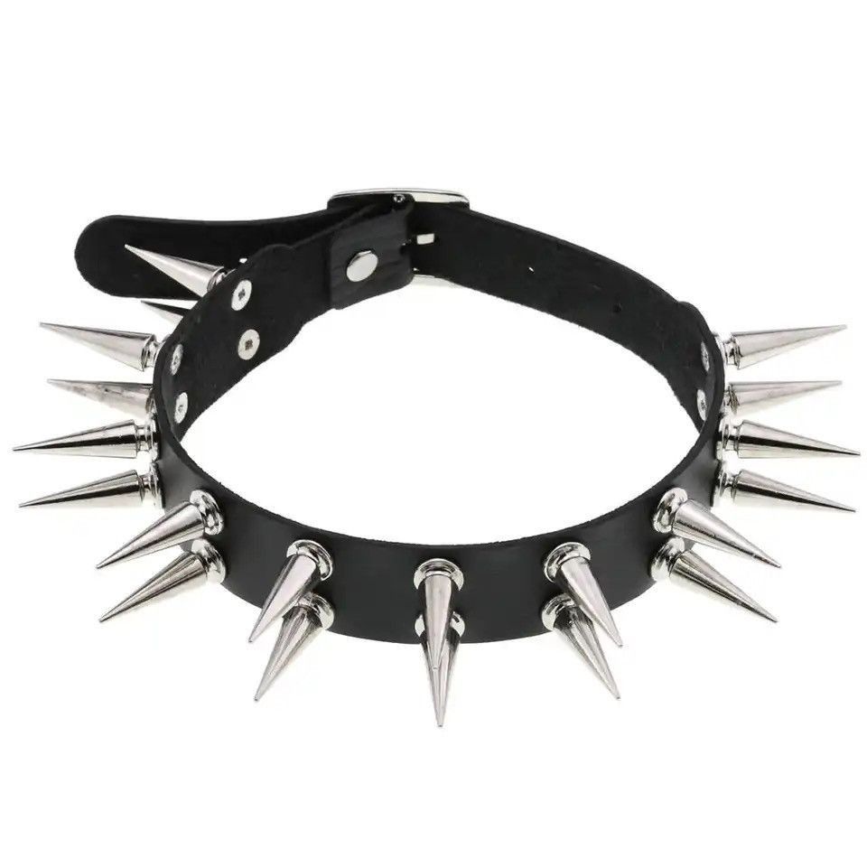 Other Long Spiked Choker Collar Leather Goth Necklace Size ONE SIZE - 1 Thumbnail
