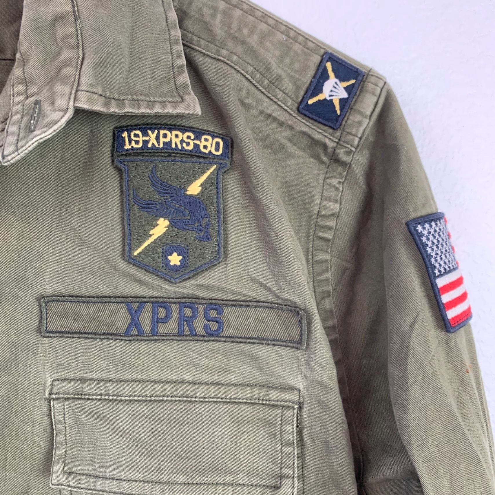 Express Express Green Military Look Patches Long Sleeve Button Up Shirt Medium Size US M / EU 48-50 / 2 - 5 Thumbnail