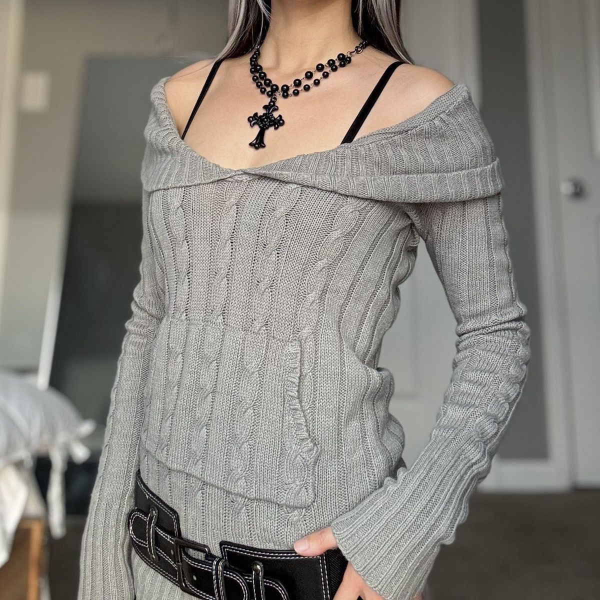 Other Vintage American Attitudes Grey Cable Knit Sweater Size S / US 4 / IT 40 - 12 Thumbnail