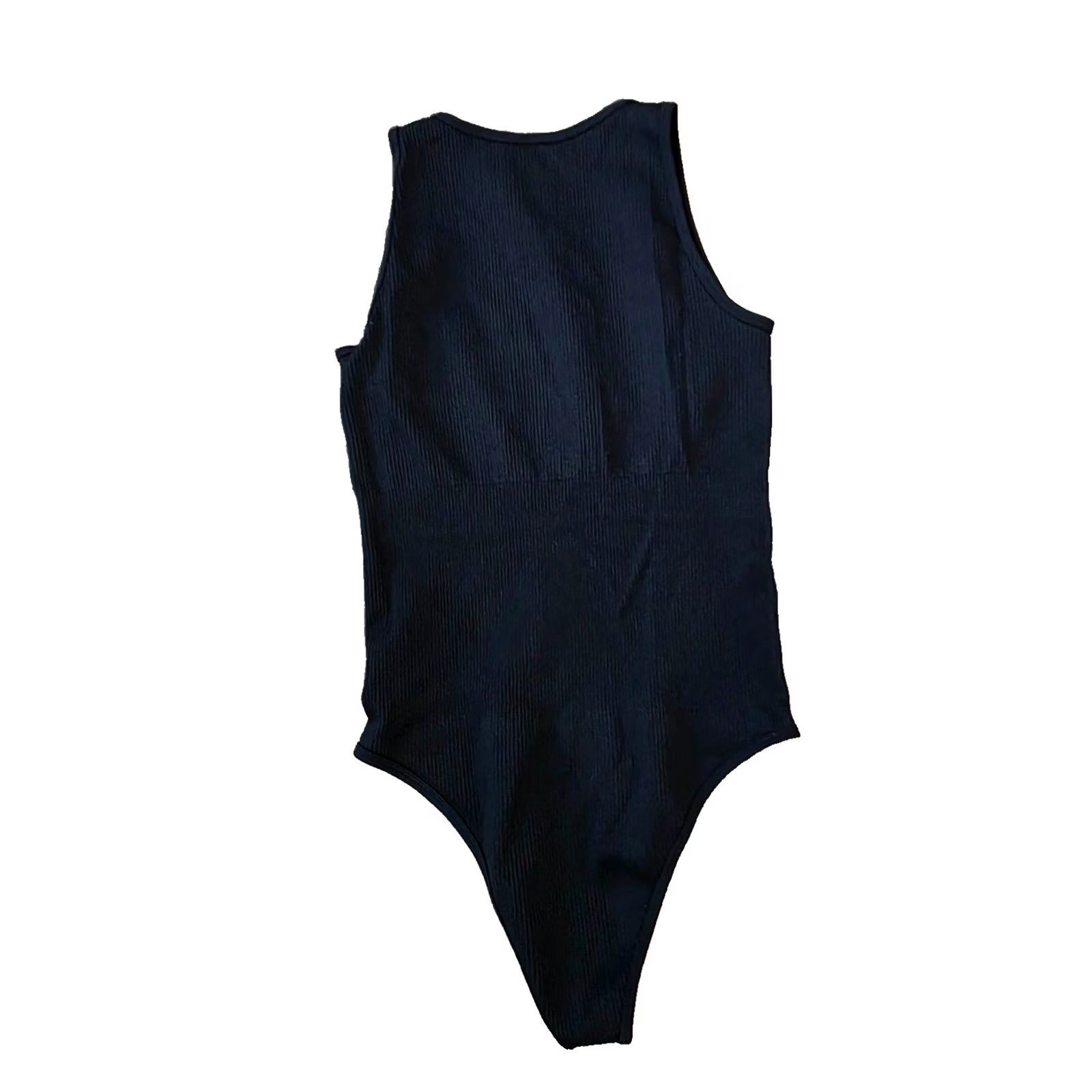 Vintage OQQ One-Piece Bodysuit Women M Black Nylon Ribbed Sleeveless Round Neck Wireless Mild Compression Stretch Shirt Womens Black 90s Outdoor Size M / US 6-8 / IT 42-44 - 2 Thumbnail