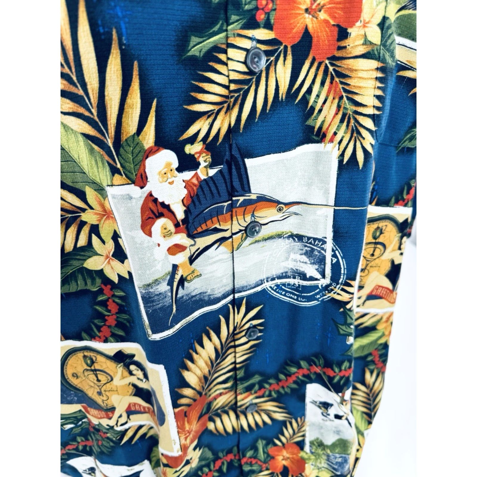 Tommy Bahama TOMMY BAHAMA Shirt - Button-Up Short Sleeve 3XL Mens Blue Christmas Hawaiian Aloha Santa Holiday Size US XXL / EU 58 / 5 - 3 Thumbnail