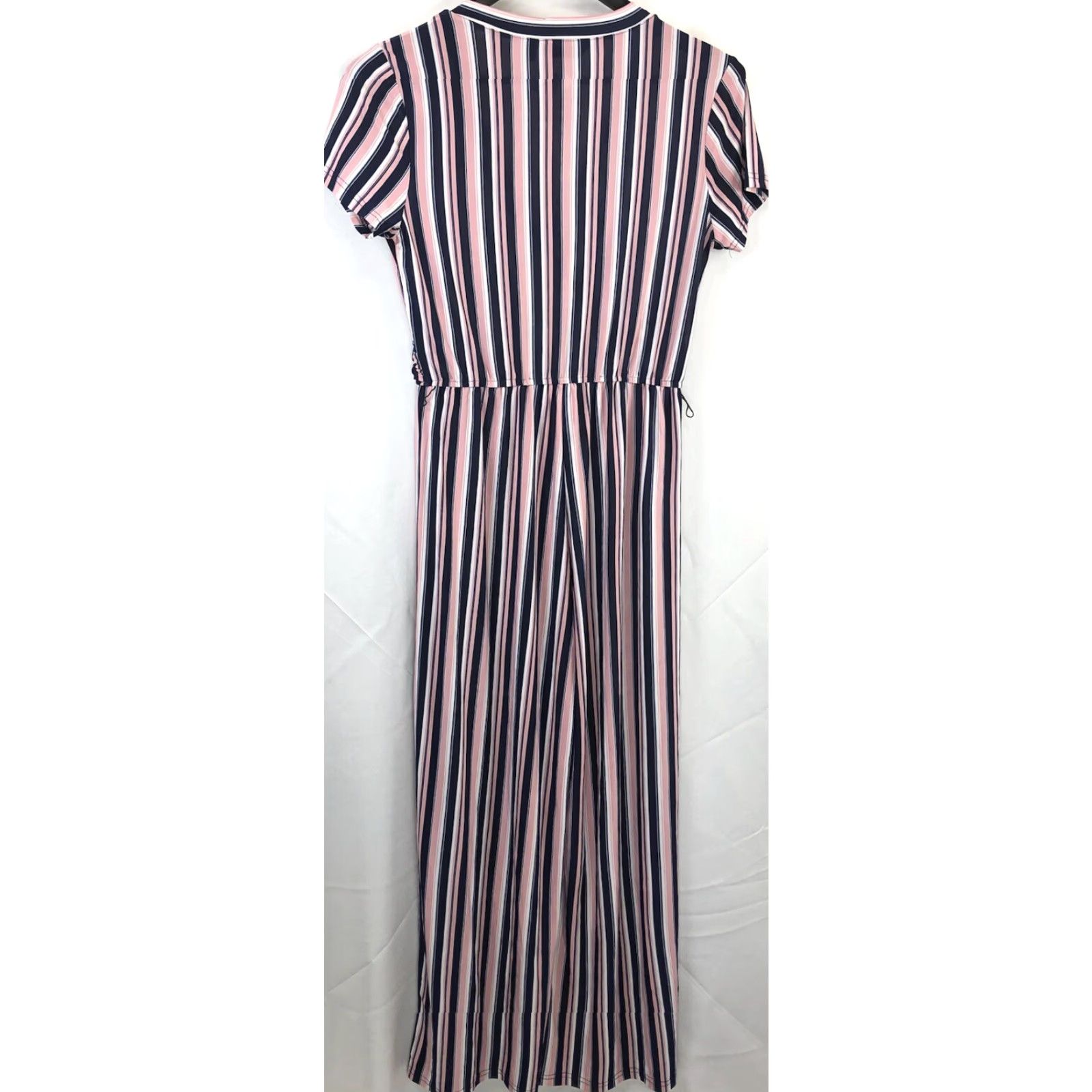 Vintage Mlle Gabrielle Jumpsuit L Pink Blue Stripe Mock Wrap V-Neck ShortSleeve NWT Womens One-Piece Dress Style: Jumpsuit Size 36" / US 14 / IT 50 - 5 Thumbnail