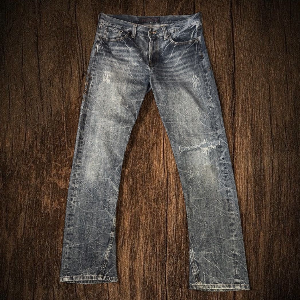If Six Was Nine 90s Japanese Embroidered Tribal Oririn Seditionaries Denim Size US 33 - 2 Thumbnail