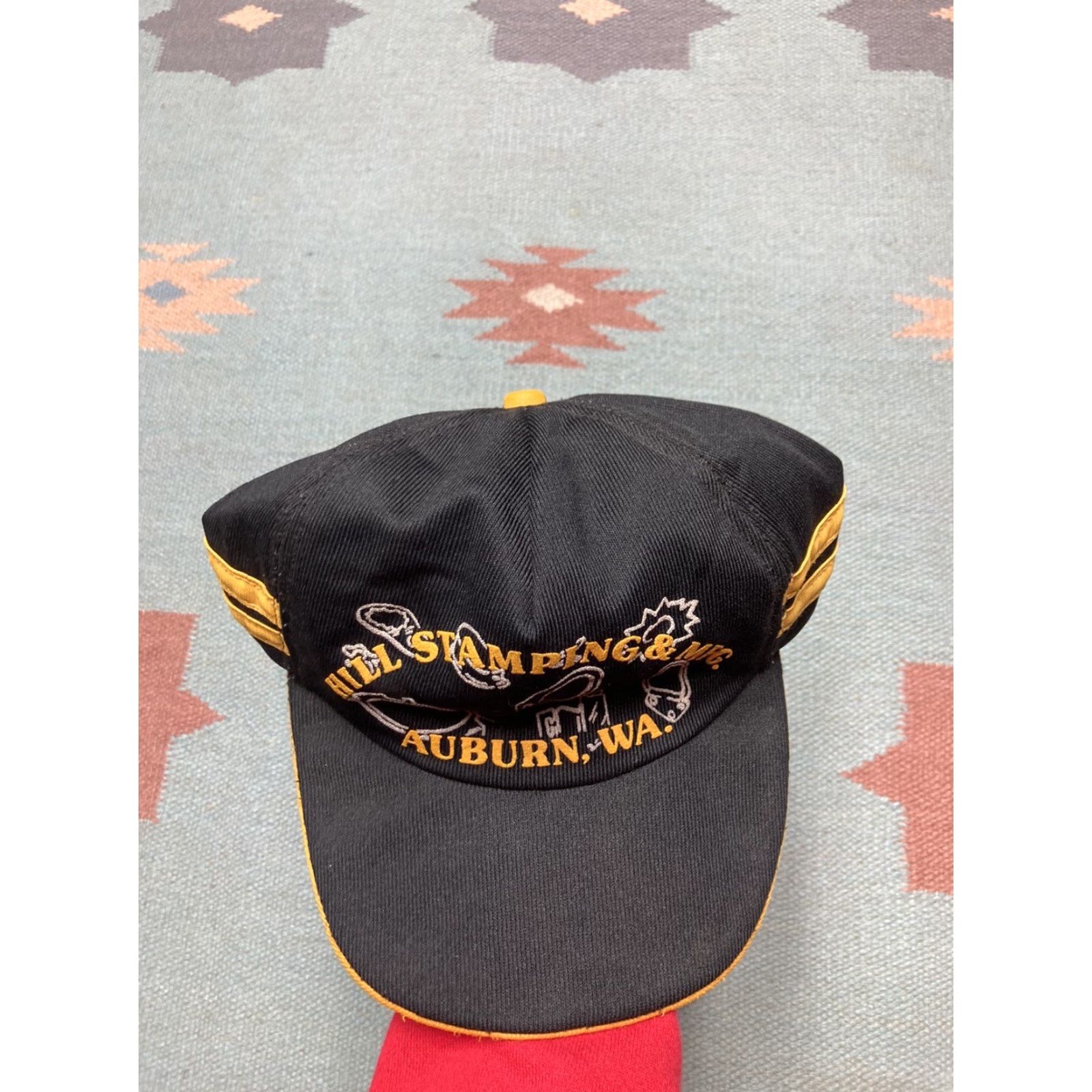 Vintage VINTAGE Auburn Trucker Hat Men's Adjustable Black USA 2 stripe Hill Stamping Mfg Auburn Washington Size ONE SIZE - 3 Thumbnail