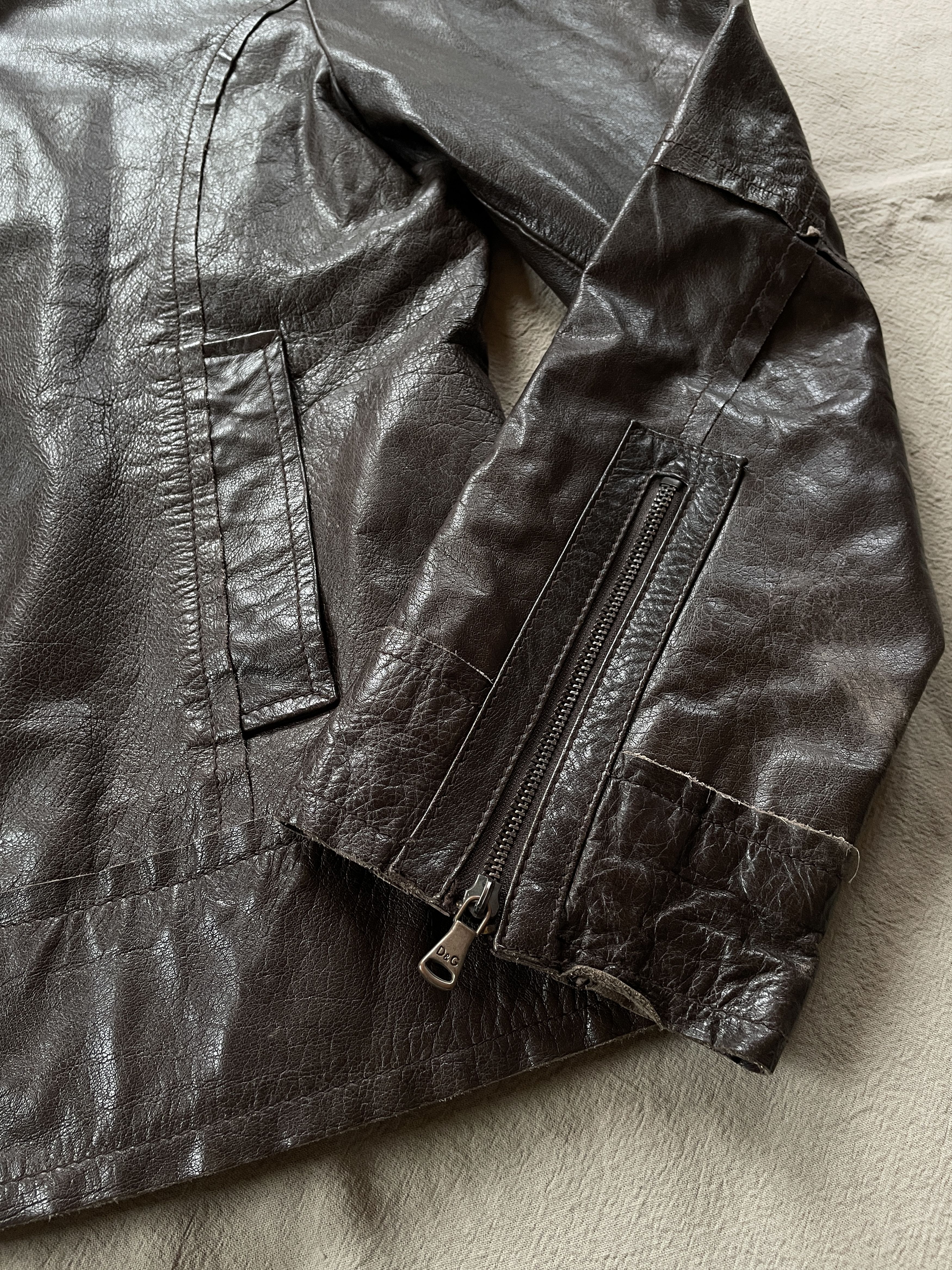 Dolce & Gabbana Y2K D&G Brown Leather Jacket Size XL / US 12-14 / IT 48-50 - 6 Thumbnail