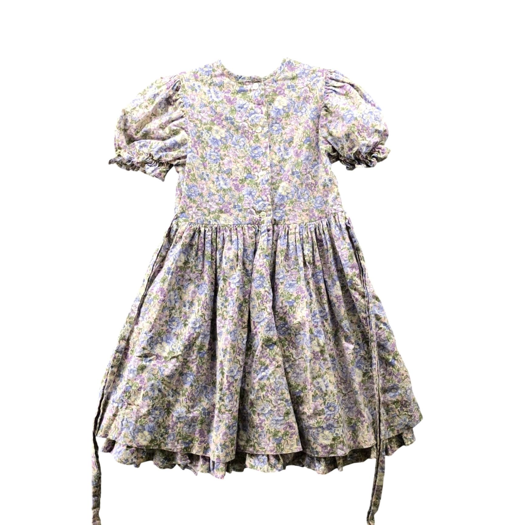 Vintage VINTAGE Girls 6X Floral Dress Puff Sleeve Purple A-Line Prairie Cottagecore 80s Size ONE SIZE - 2 Thumbnail