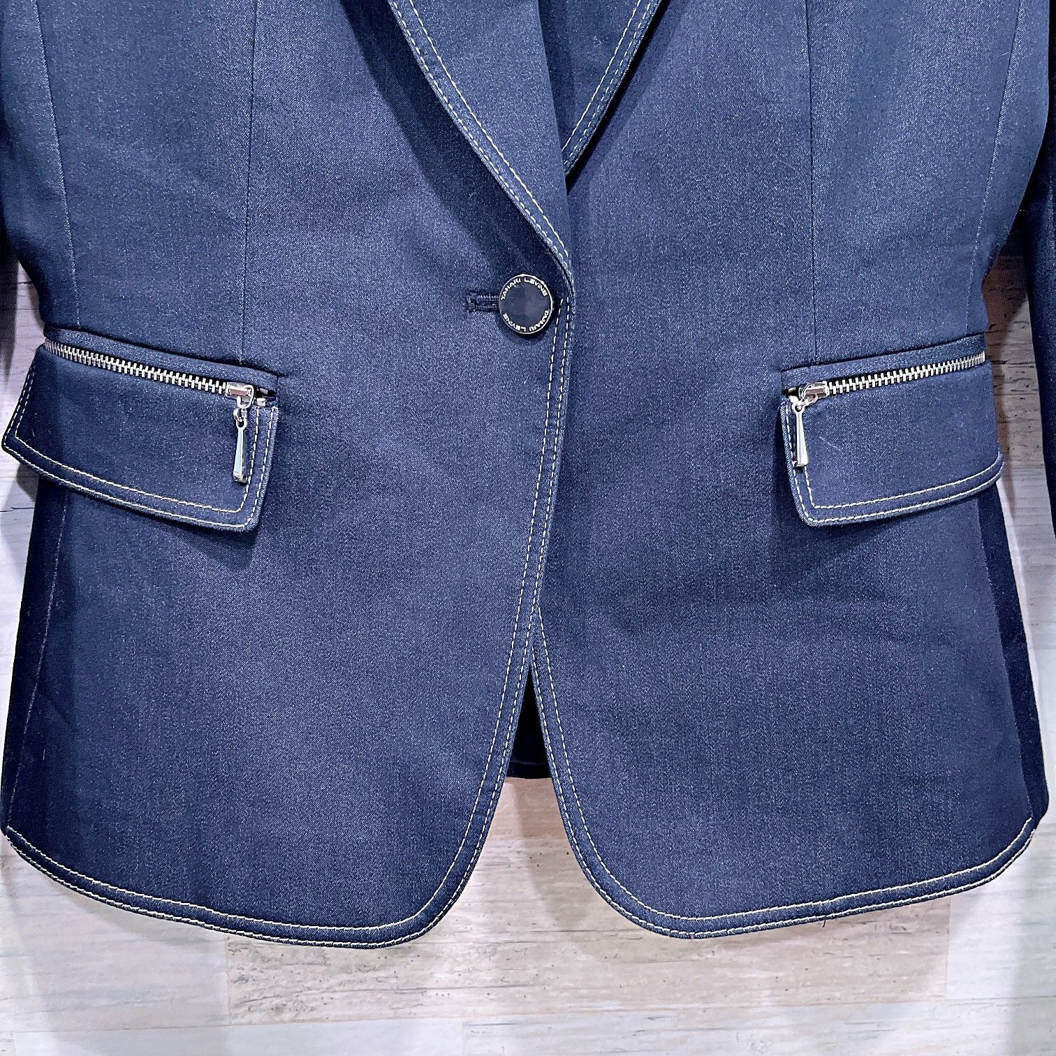 Other TAHARI Top Stitched Peak Collar Denim Blazer Blue Womens 2 Size XS / US 0-2 / IT 36-38 - 3 Thumbnail