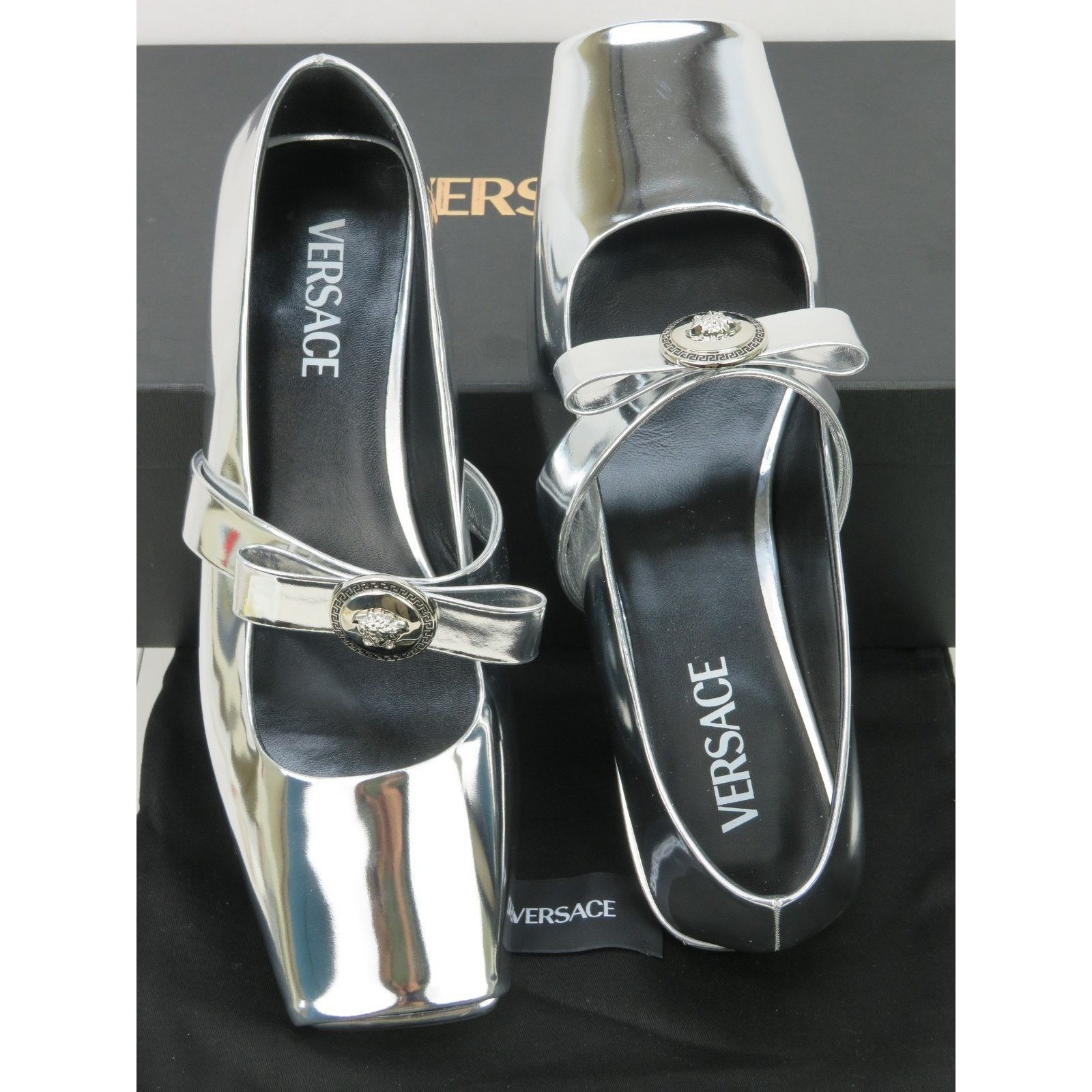 Versace VERSACE SILVER LEATHER COIN MEDUSA HEAD BOW FLATS 40 10 Size US 10 / IT 40 - 9 Thumbnail