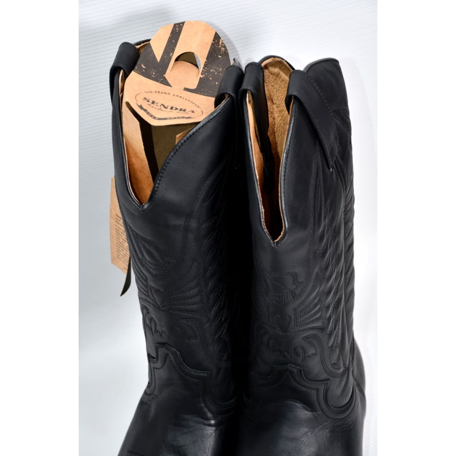 Vintage Sendra 2073 Cuervo Pull Oil Negro Black Leather Western Cowboy Boots US 10.5 Mens Boots Pull On Leather Western 2073 Cuervo Black Leather Size US 10 / EU 43 - 7 Thumbnail