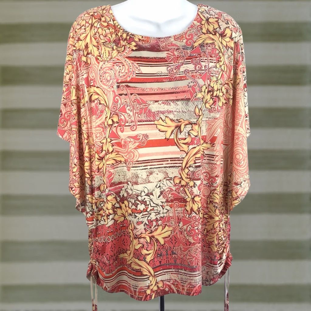 Style & Co VINTAGE Style & Co Blouse Shirt Womens XL Pink Floral Blouse Dolman Sleeves Ties Ruched Boho 60s 70s 90s Hippie Retro All Seasons Casual Size XL / US 12-14 / IT 48-50 - 1 Thumbnail