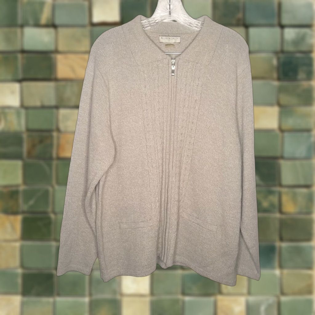 Vintage ALLISON DALey Full Zip Sweater Women Beige 2X Long Sleeve Plus Size Women Mens? Size XXL / US 16-18 / IT 52-54 - 1 Thumbnail