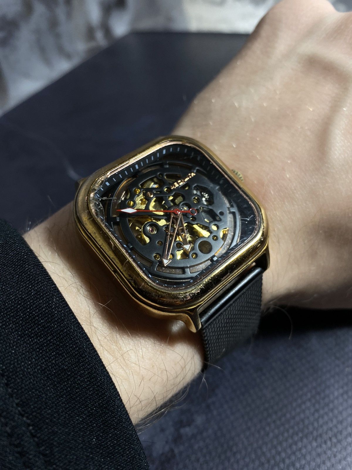 Vintage Skeleton Automatic Gold Square Watch Vintage Style Size ONE SIZE - 4 Thumbnail